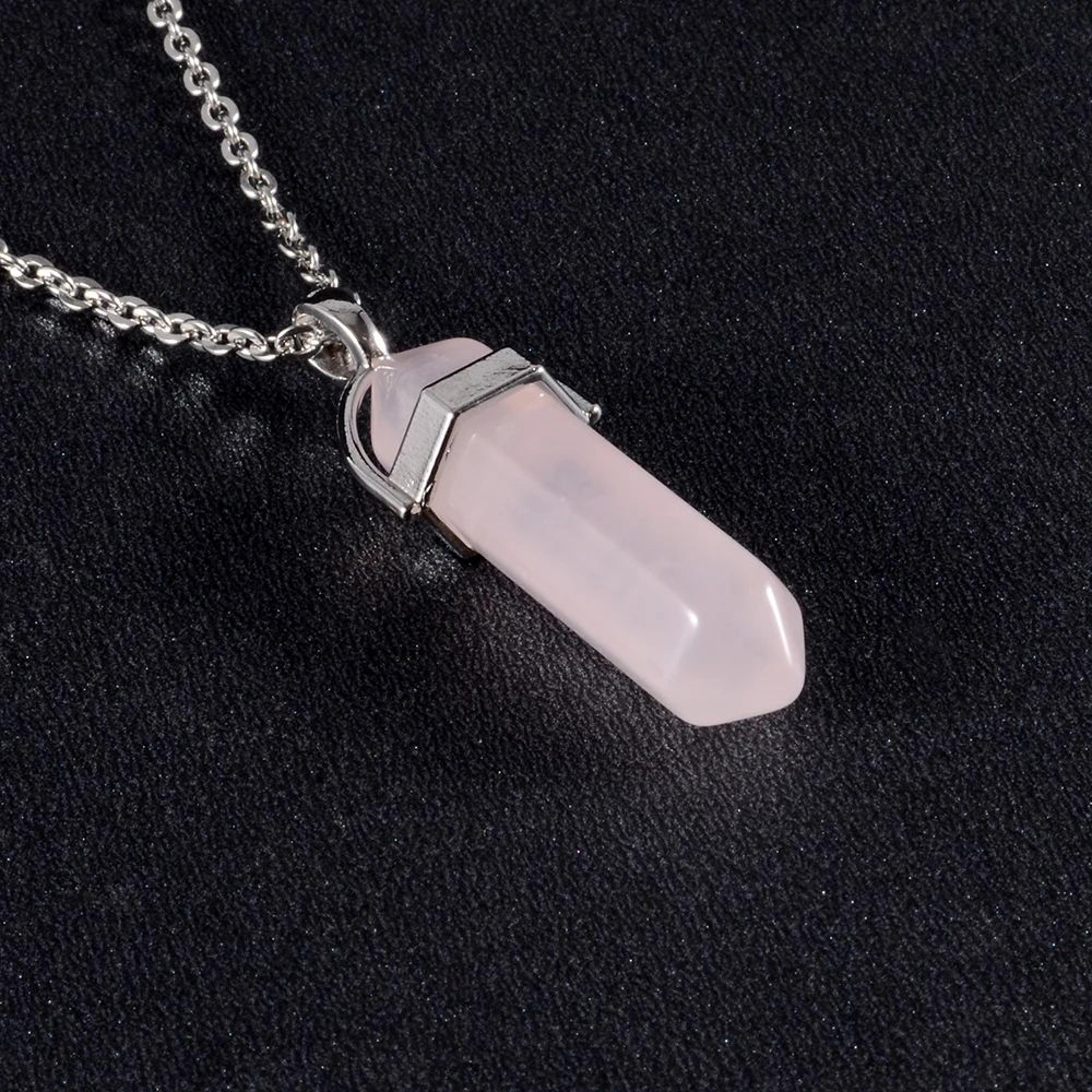 Crystal Point Pendant Necklace  Hexagonal Quartz Or Obsidian With Stainless Steel For Chakra Style