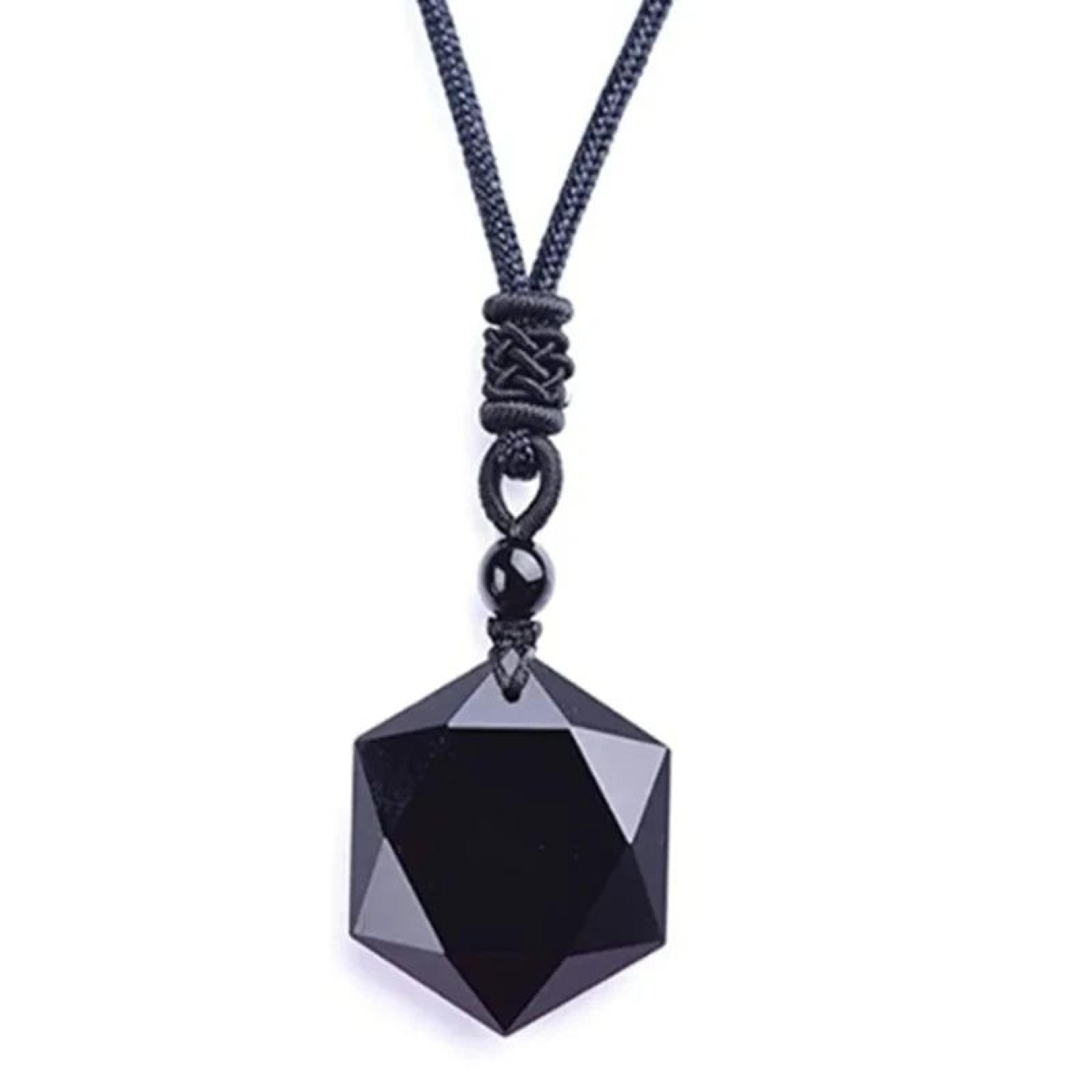 Obsidian Hexagram Necklace  Symbolic Stone Pendant  Sweater Chain Accessory For Men And Women Vinta 3