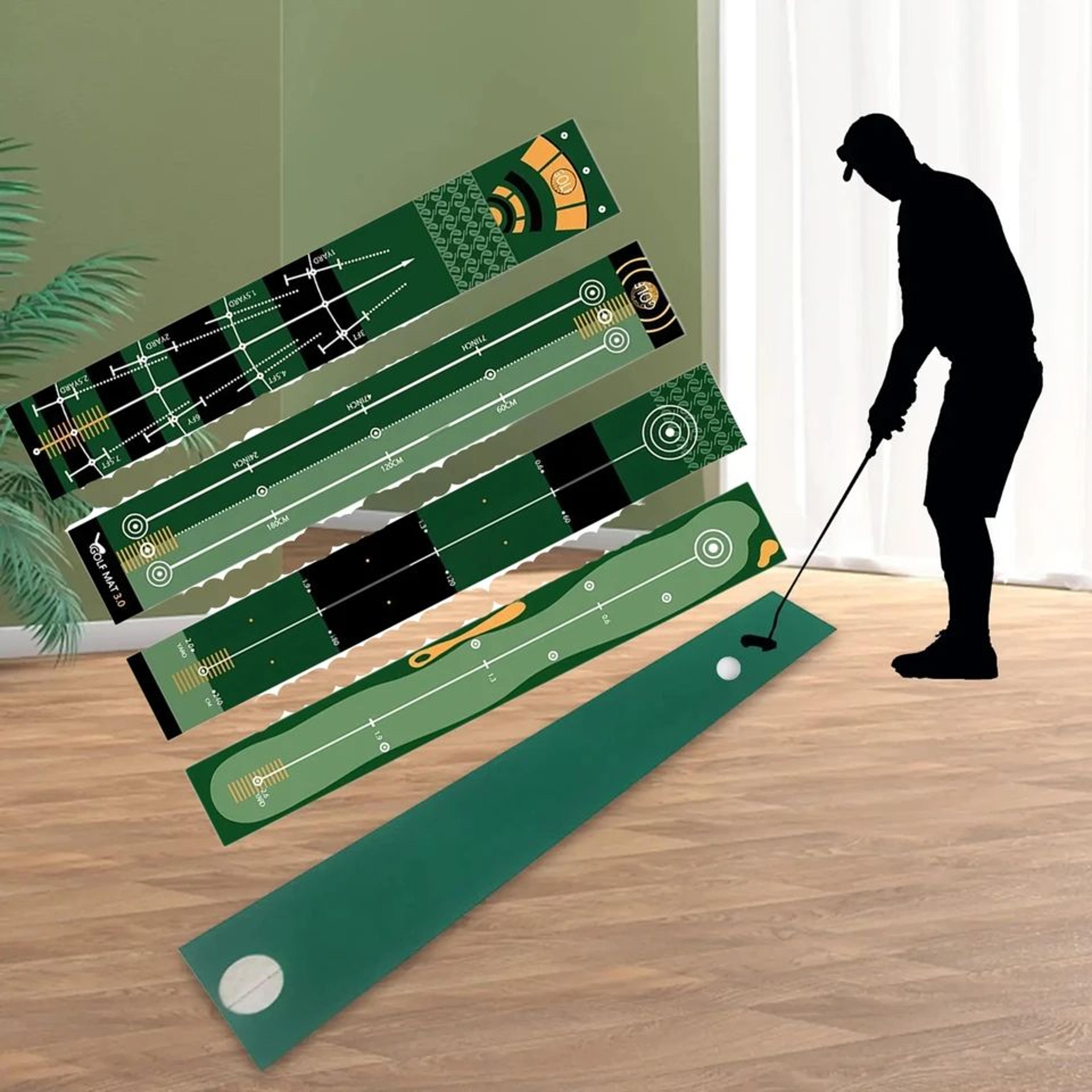 foldable golf putting mat – 11.81 x 96.46 in polyester practice pad for portable home, office & outdoor putting drills