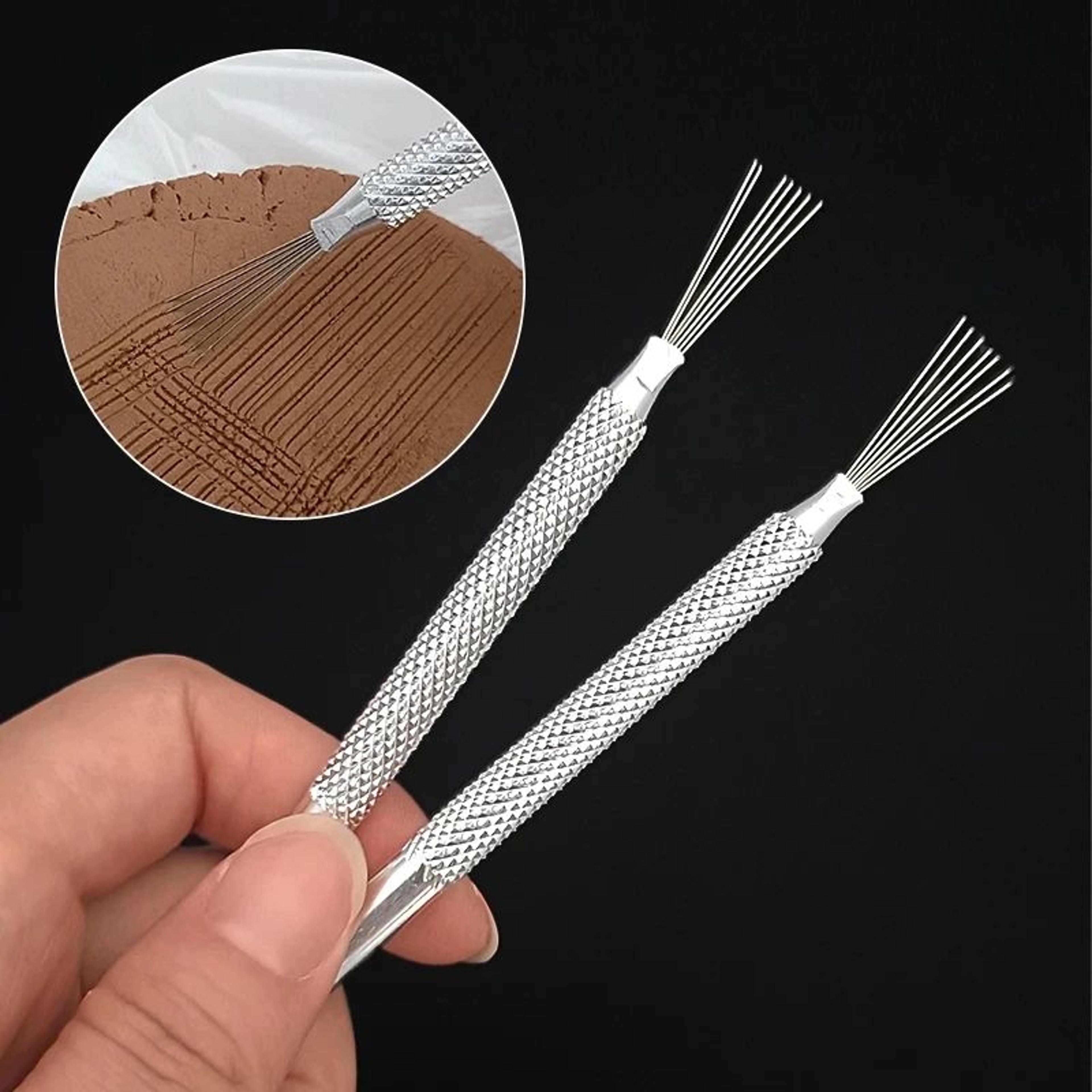7-pin clay texture brush – alloy feather wire tool for fine lines, surface detail, polymer clay & creative pottery art