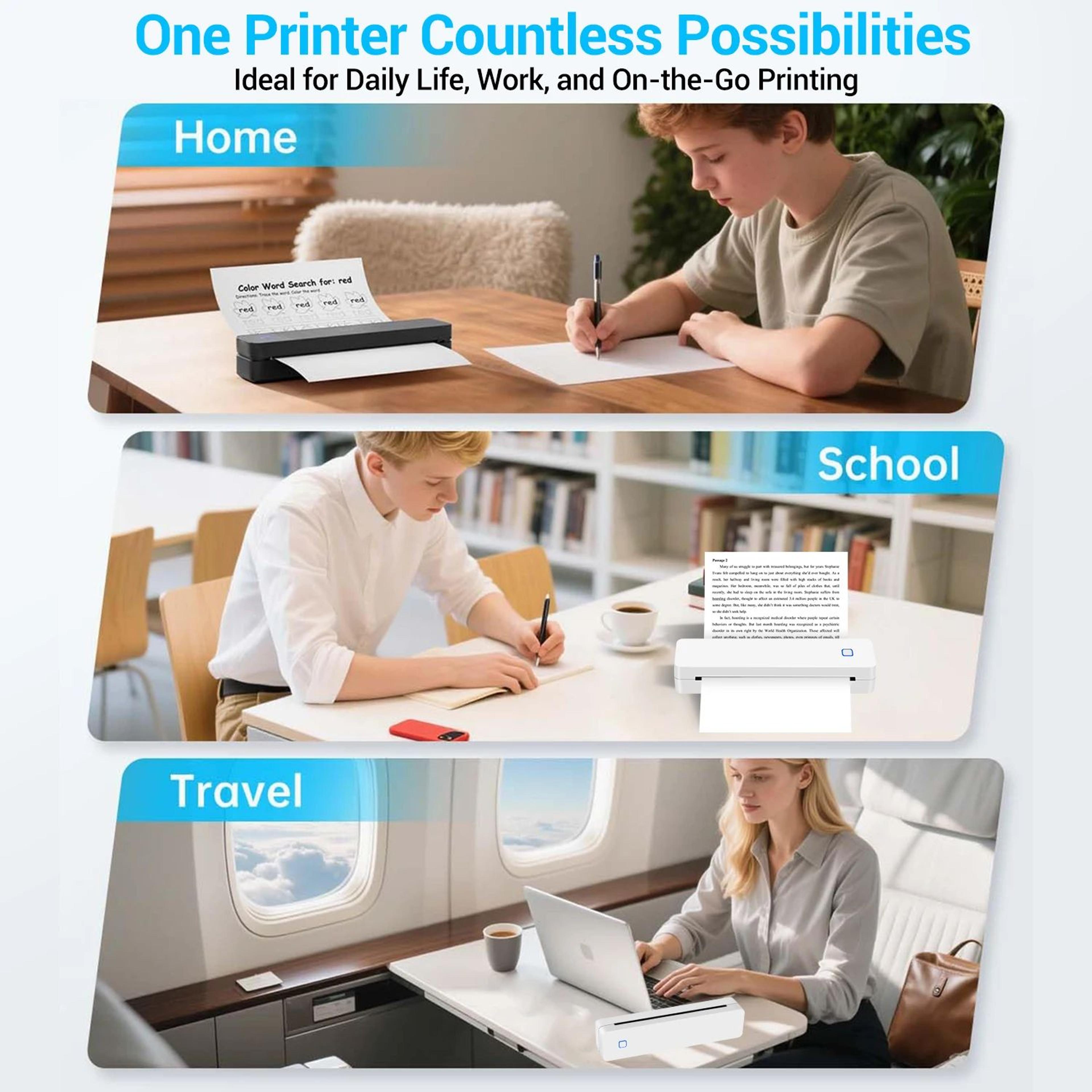 Portable A4 Thermal Printer  Inkless Bluetooth  USB Printing With Rechargeable Battery For Business 5
