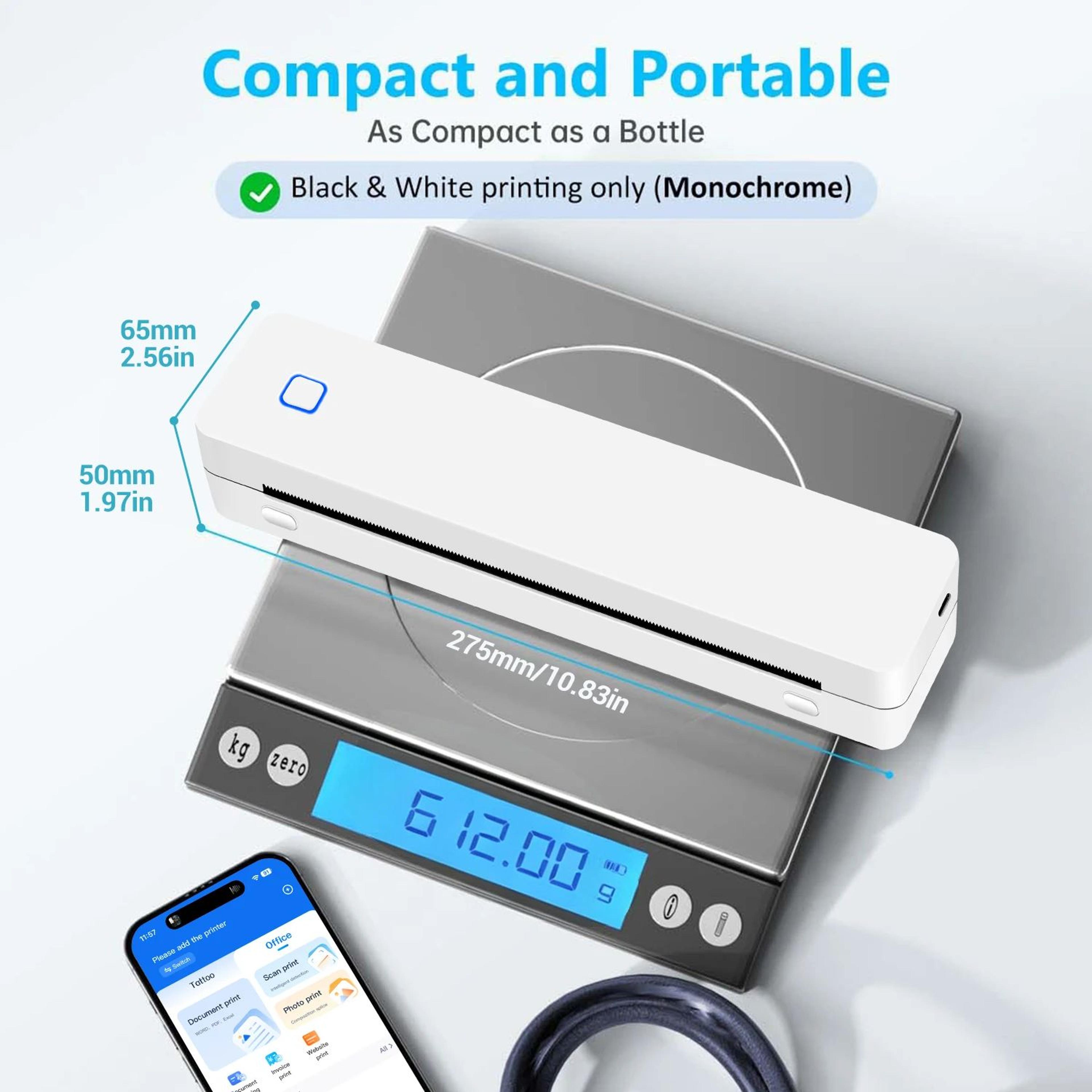 Portable A4 Thermal Printer  Inkless Bluetooth  USB Printing With Rechargeable Battery For Business 3