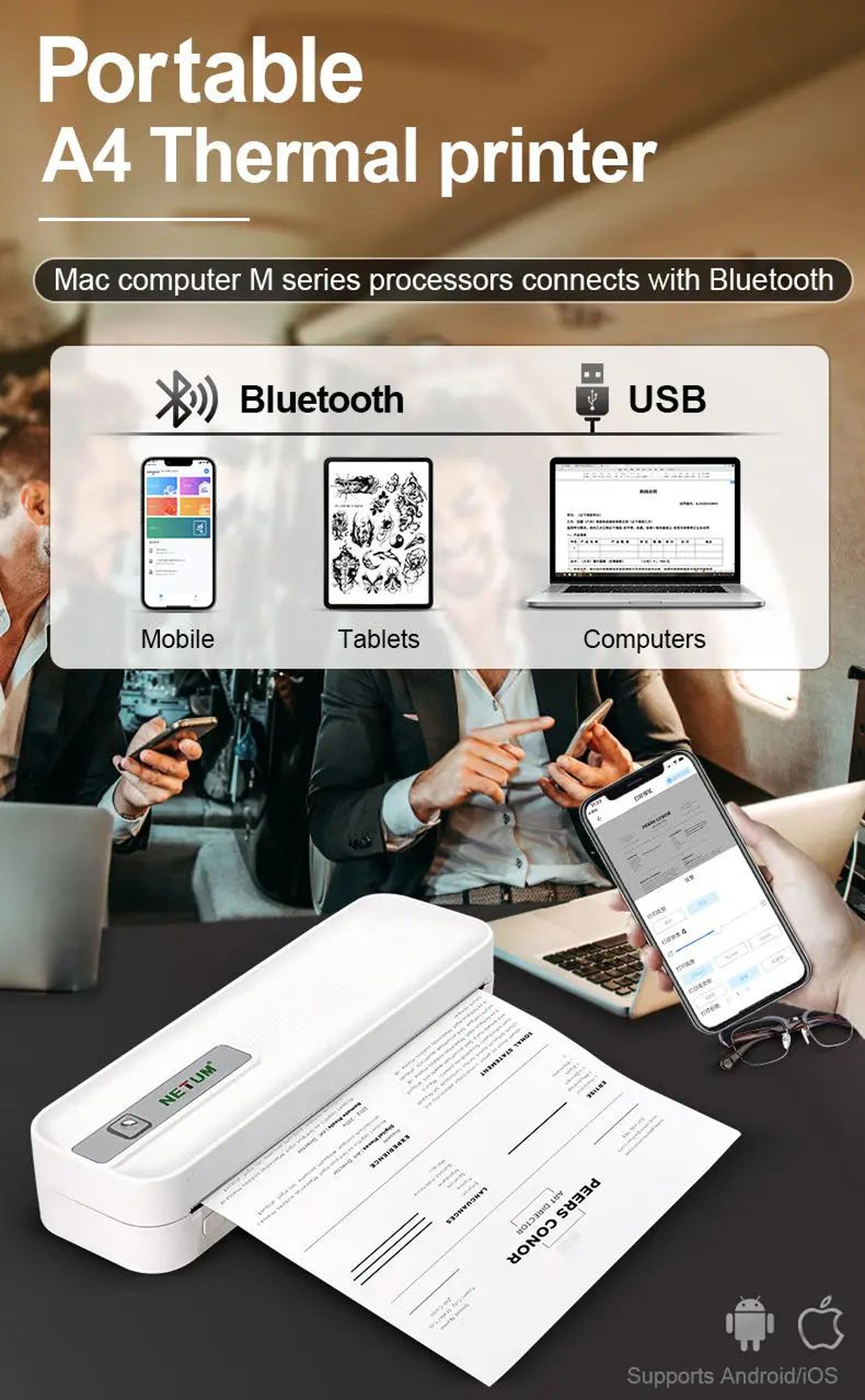 Portable Thermal Printer  XLP801 Bluetooth  USB Inkless Printing For Phones  PCs Rechargeable For W 2