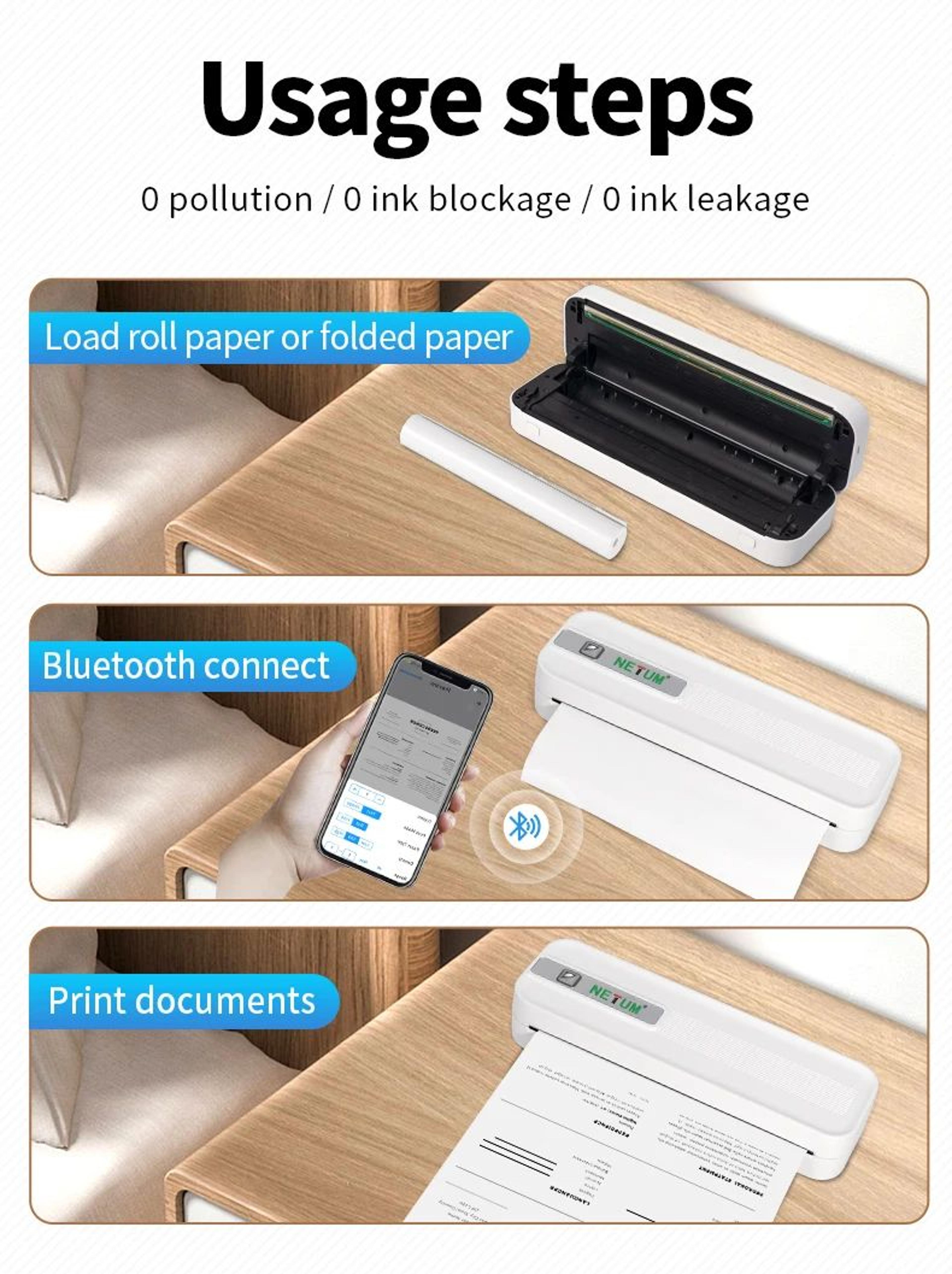 Portable Thermal Printer  XLP801 Bluetooth  USB Inkless Printing For Phones  PCs Rechargeable For W 10