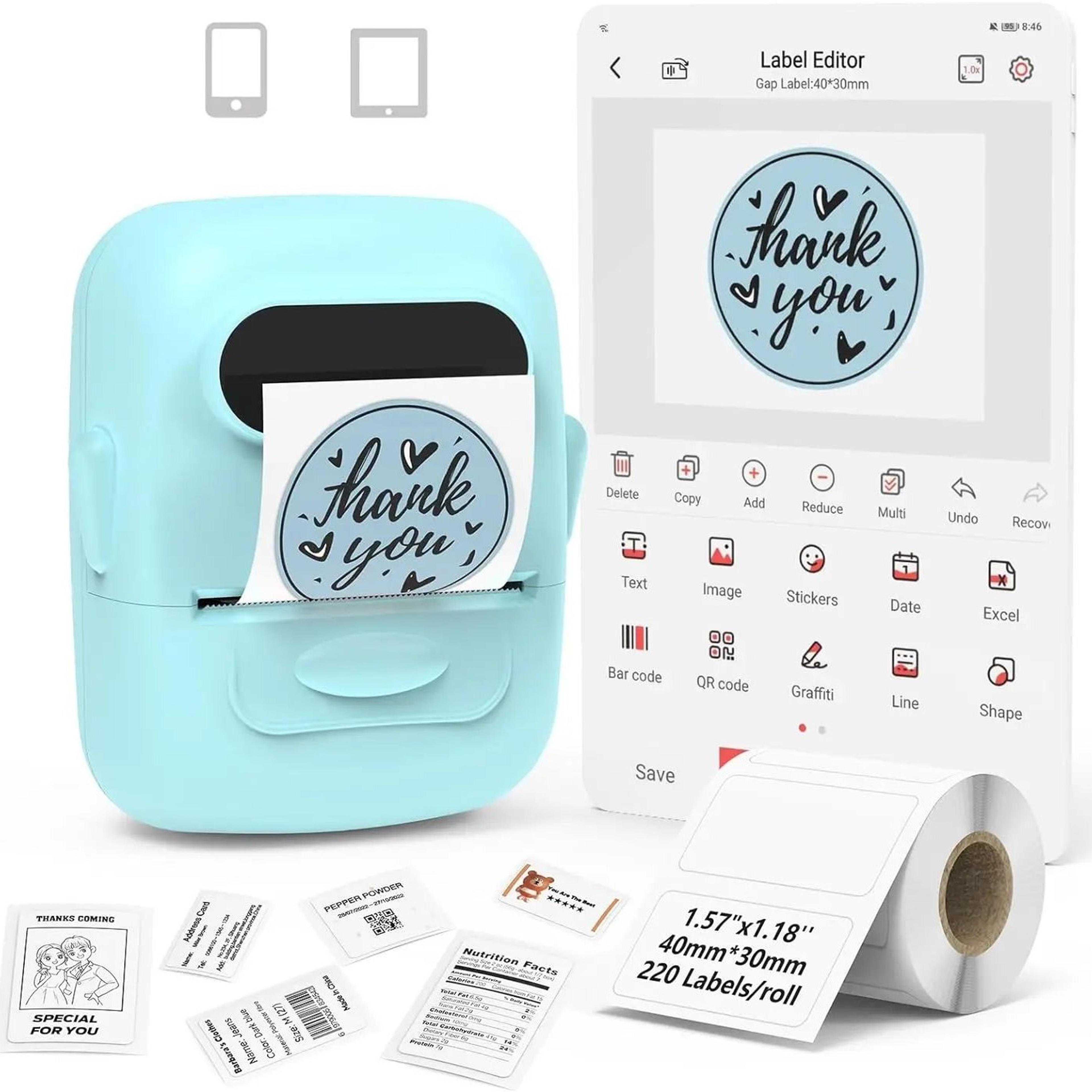 portable thermal label printer – p50 bluetooth inkless label maker for android & ios, home, office & creative projects