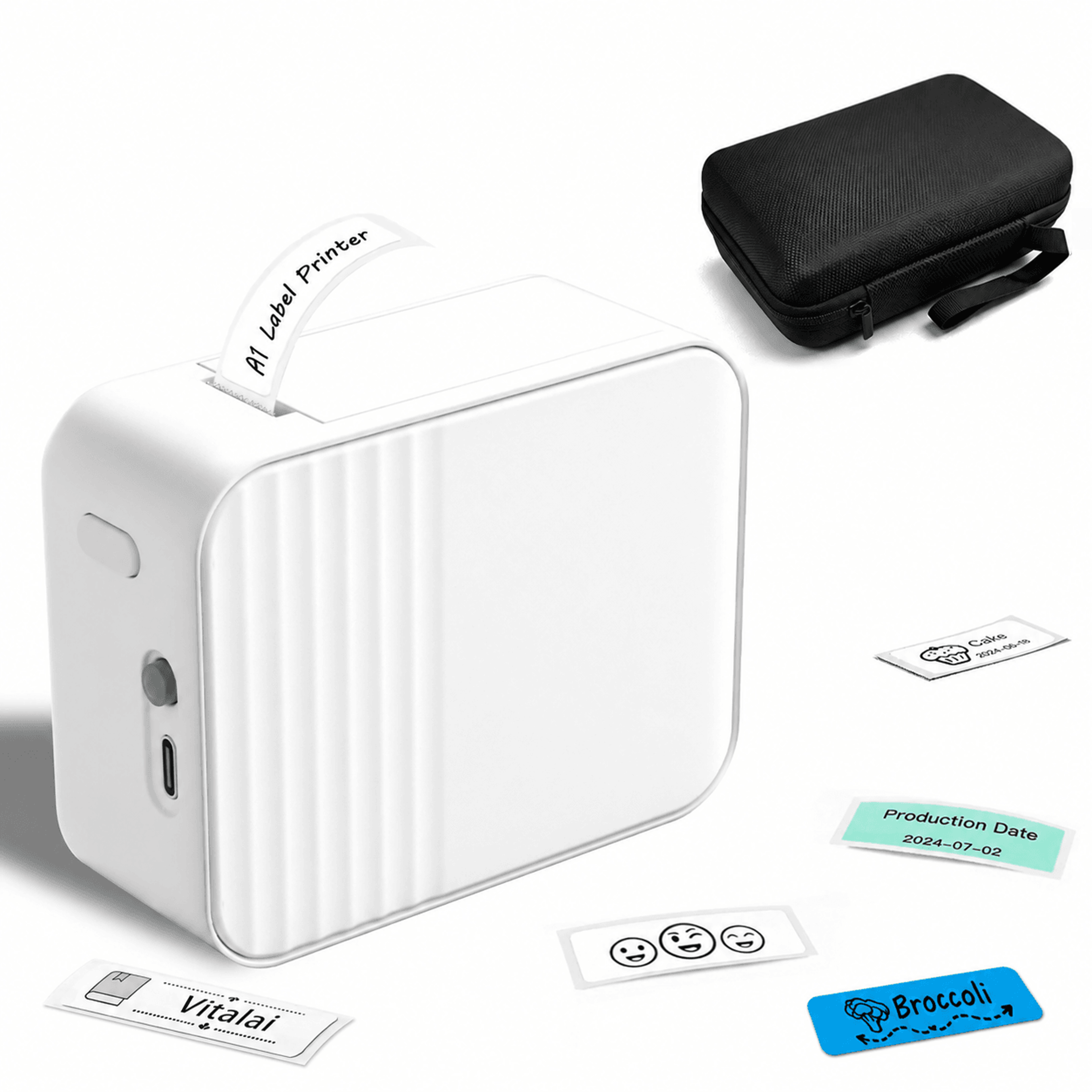 mini thermal label printer – a1 bluetooth inkless sticker maker with 160 labels & rechargeable battery for home office