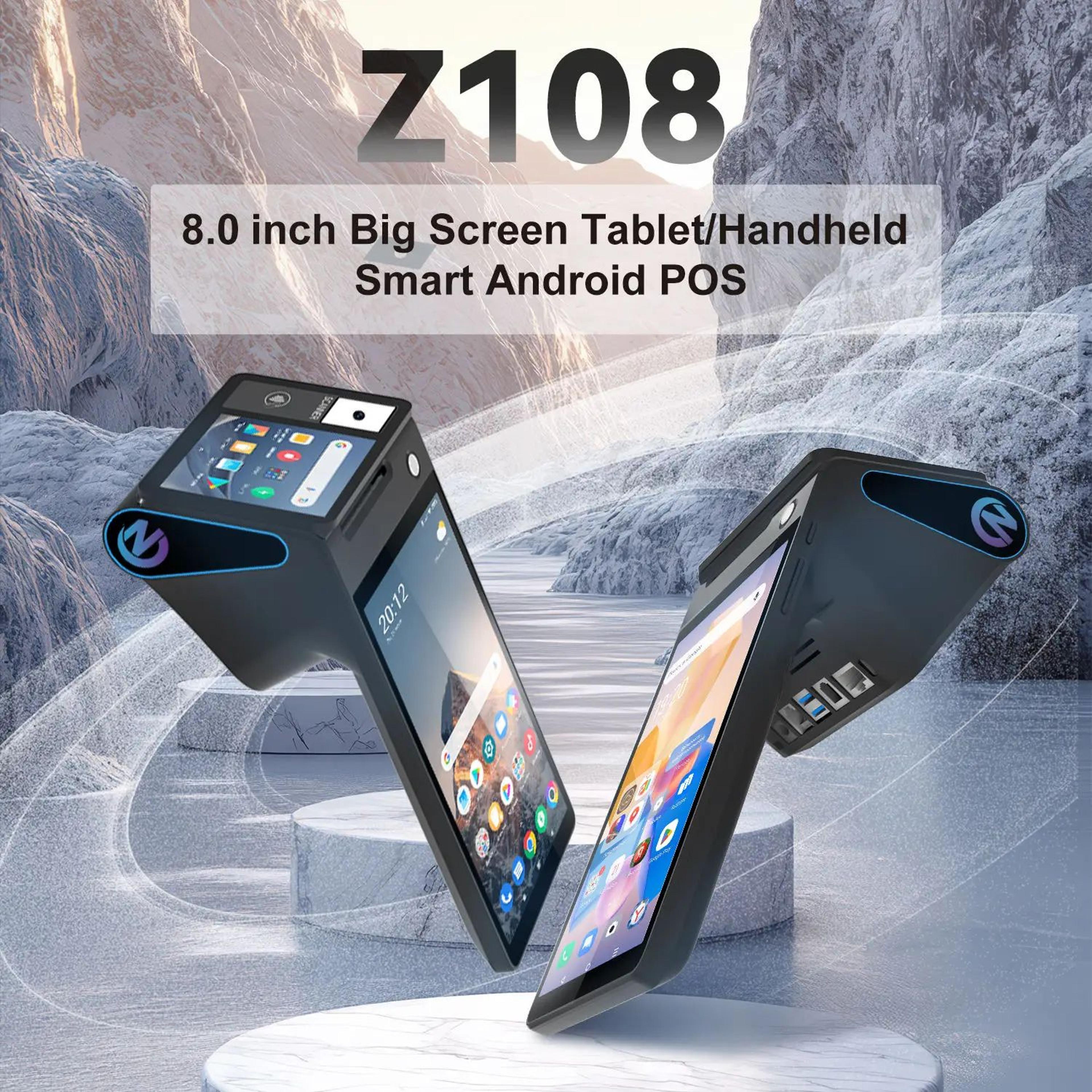 desktop pos terminal – z108 android 14 dual-screen cash register with 8in touch display, nfc scanner & thermal printer