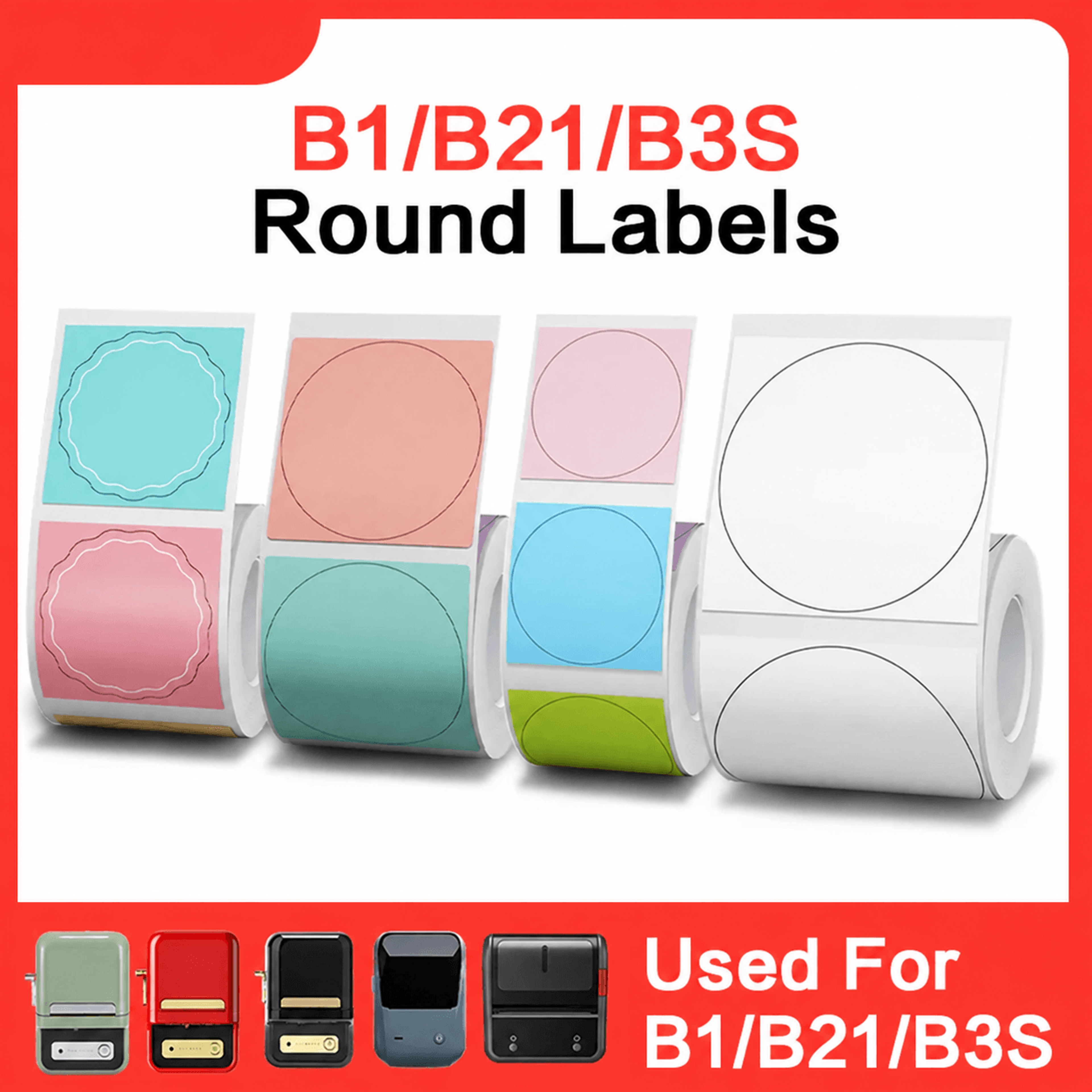 round thermal label stickers – colorful waterproof adhesive paper for b1, b21 & b3s printers, home & business labeling