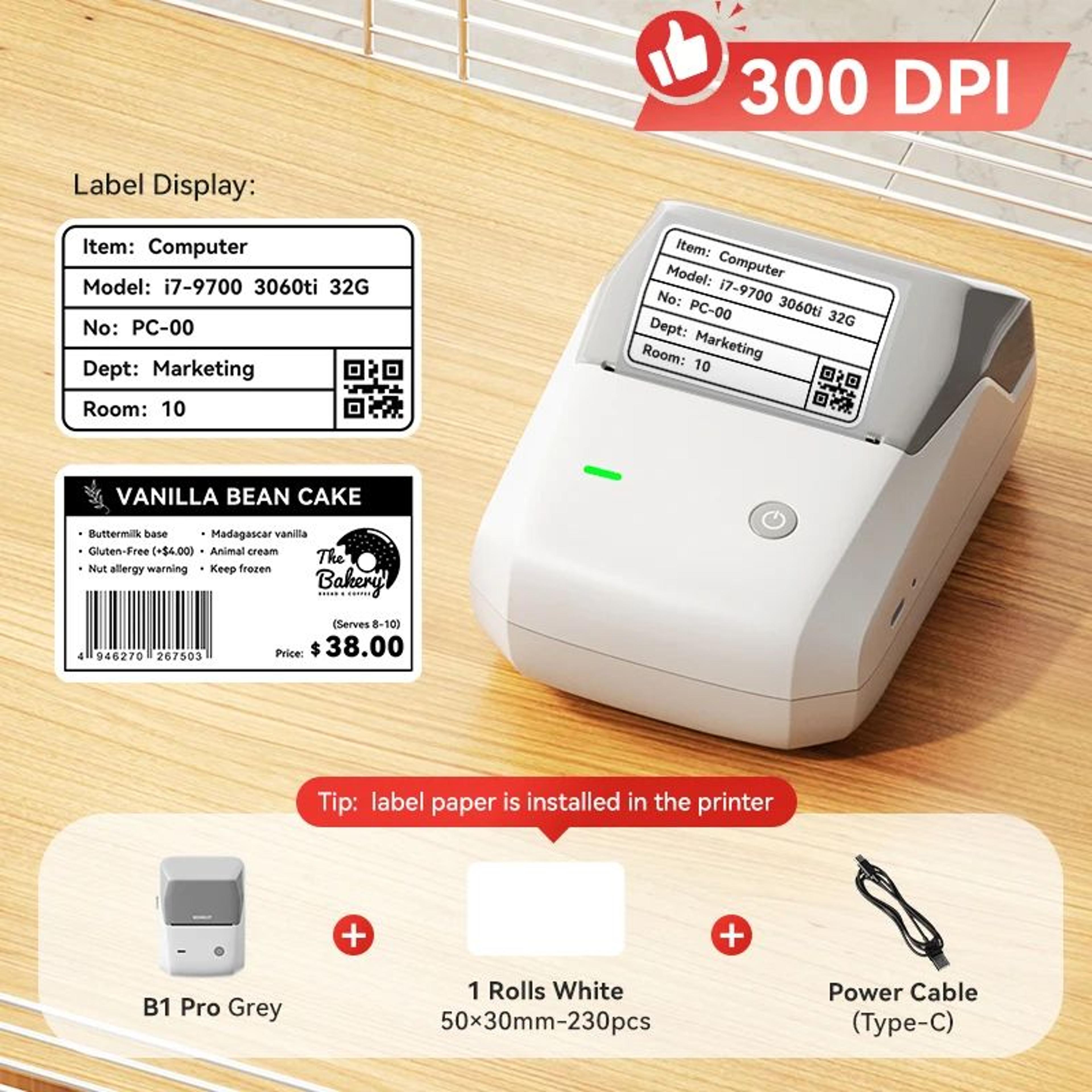 Thermal Label Printer  B1 Pro 300 DPI Red  Black Printing Bluetooth Device Sharing For Business Lab 22
