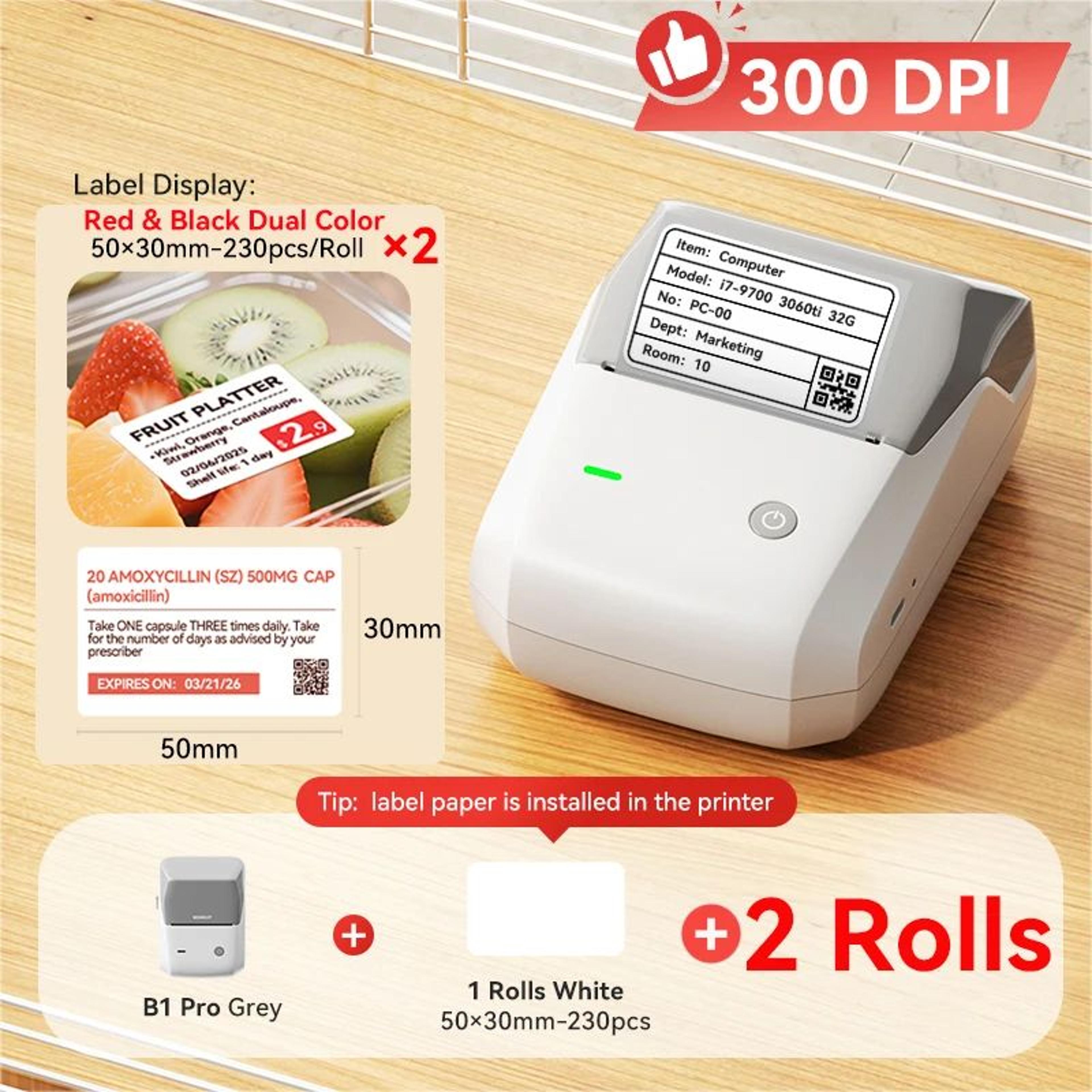 Thermal Label Printer  B1 Pro 300 DPI Red  Black Printing Bluetooth Device Sharing For Business Lab 24