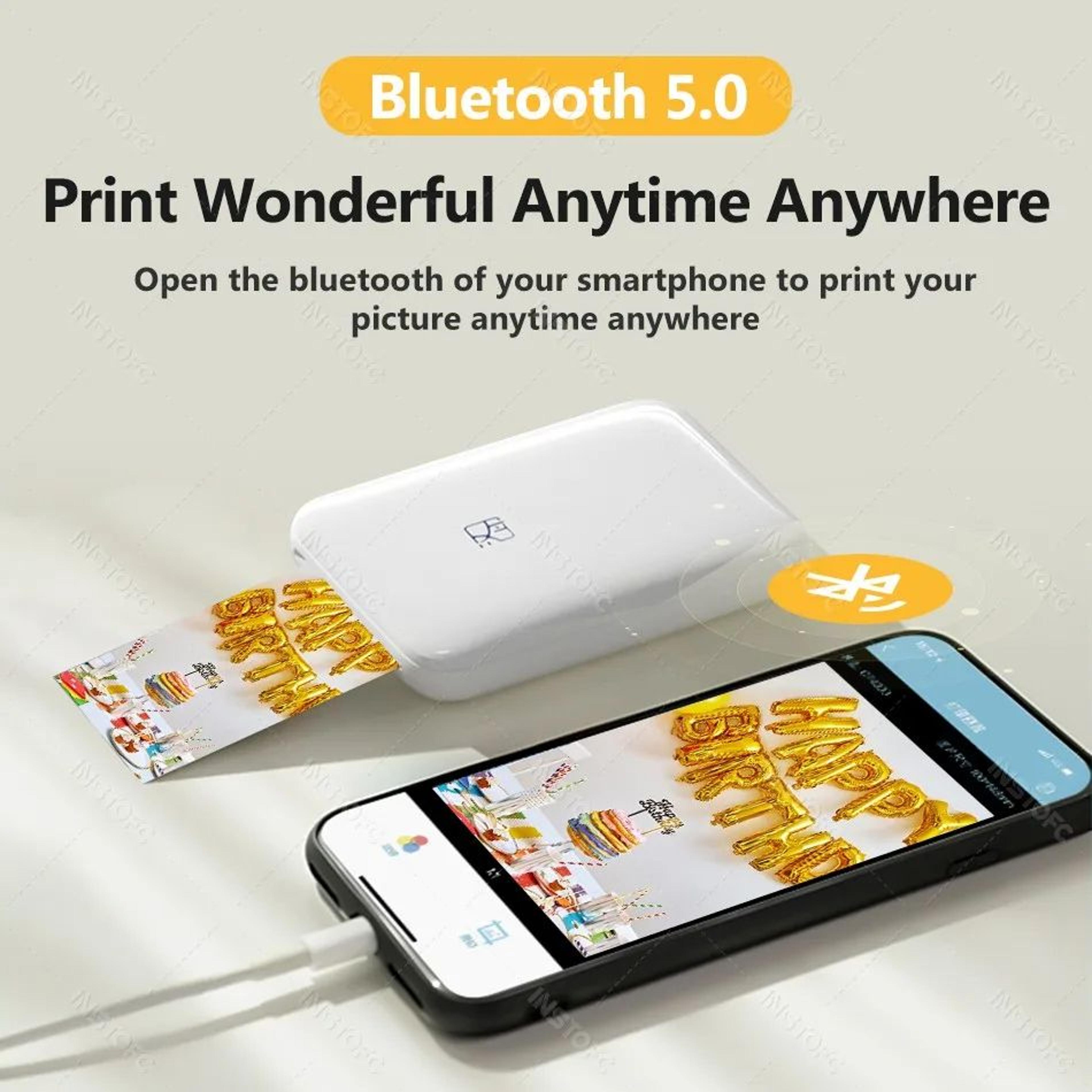 Pocket Photo Printer  MT53 Bluetooth 2x3 In Color Printing For Android  IOS Rechargeable Mini Print 1