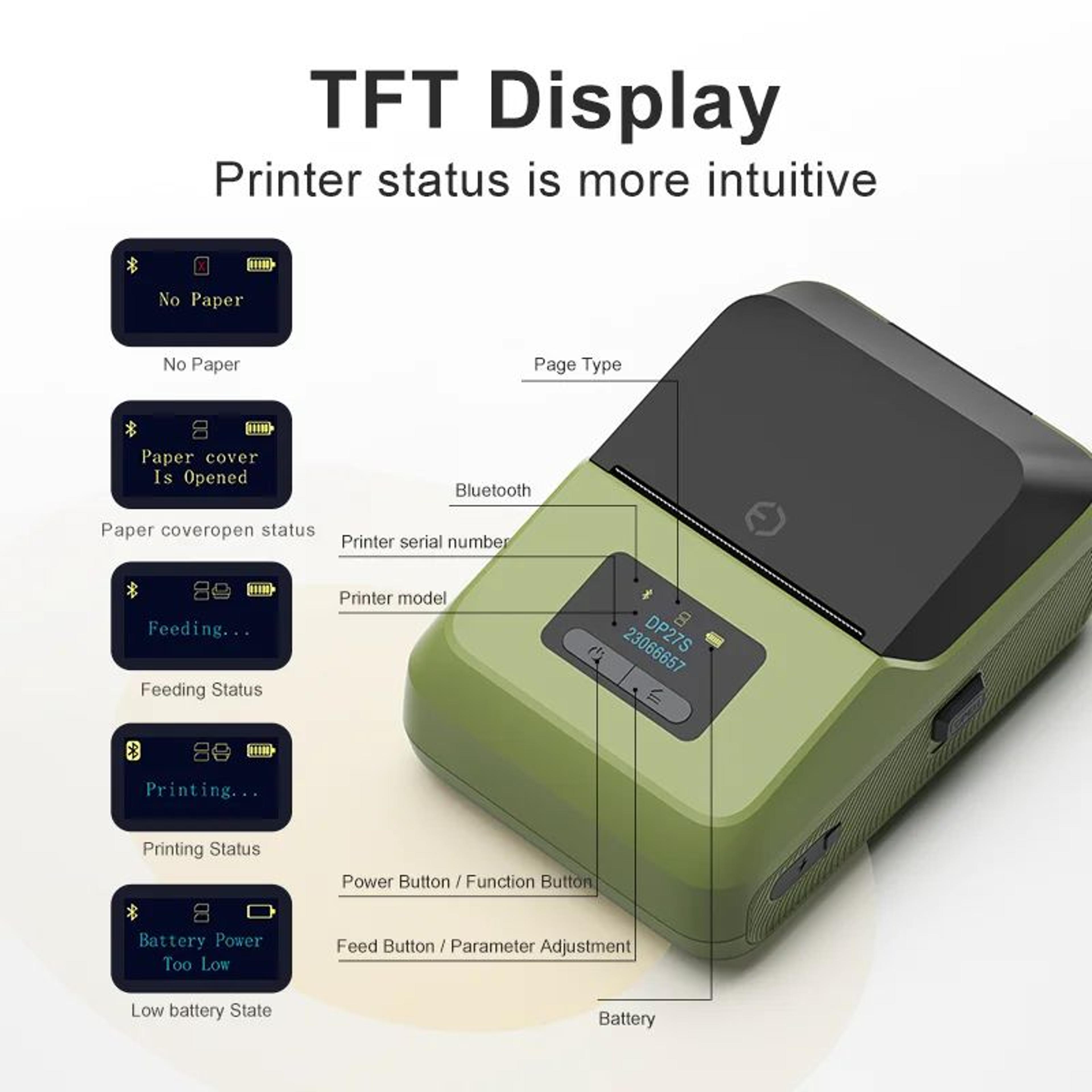 Mini Thermal Label Printer  DP27S Bluetooth Inkless Sticker Maker With 2in TFT Display For IOS Andr 3