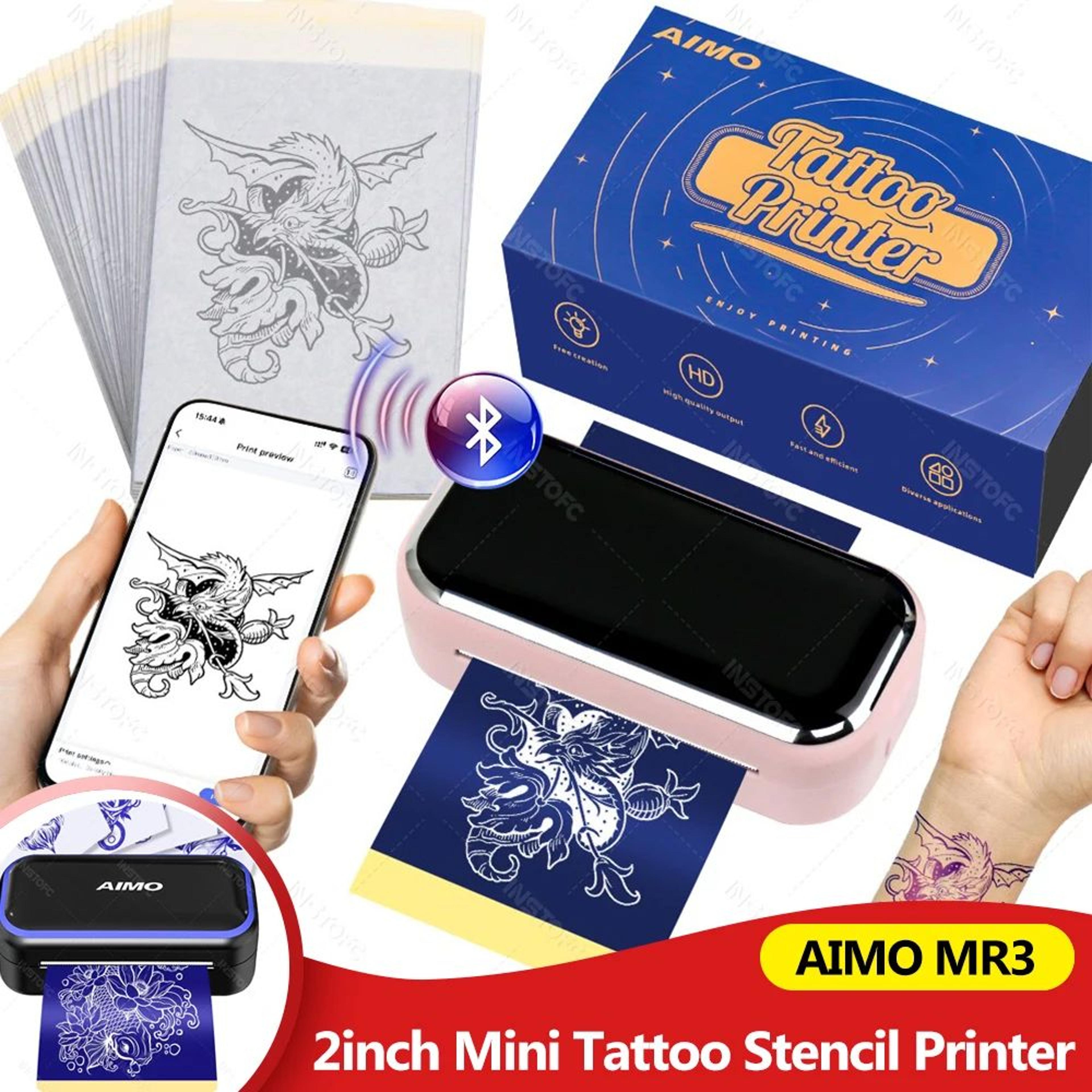 mini tattoo stencil printer – mr3 wireless thermal transfer printing for small designs, android & ios via eprinter app