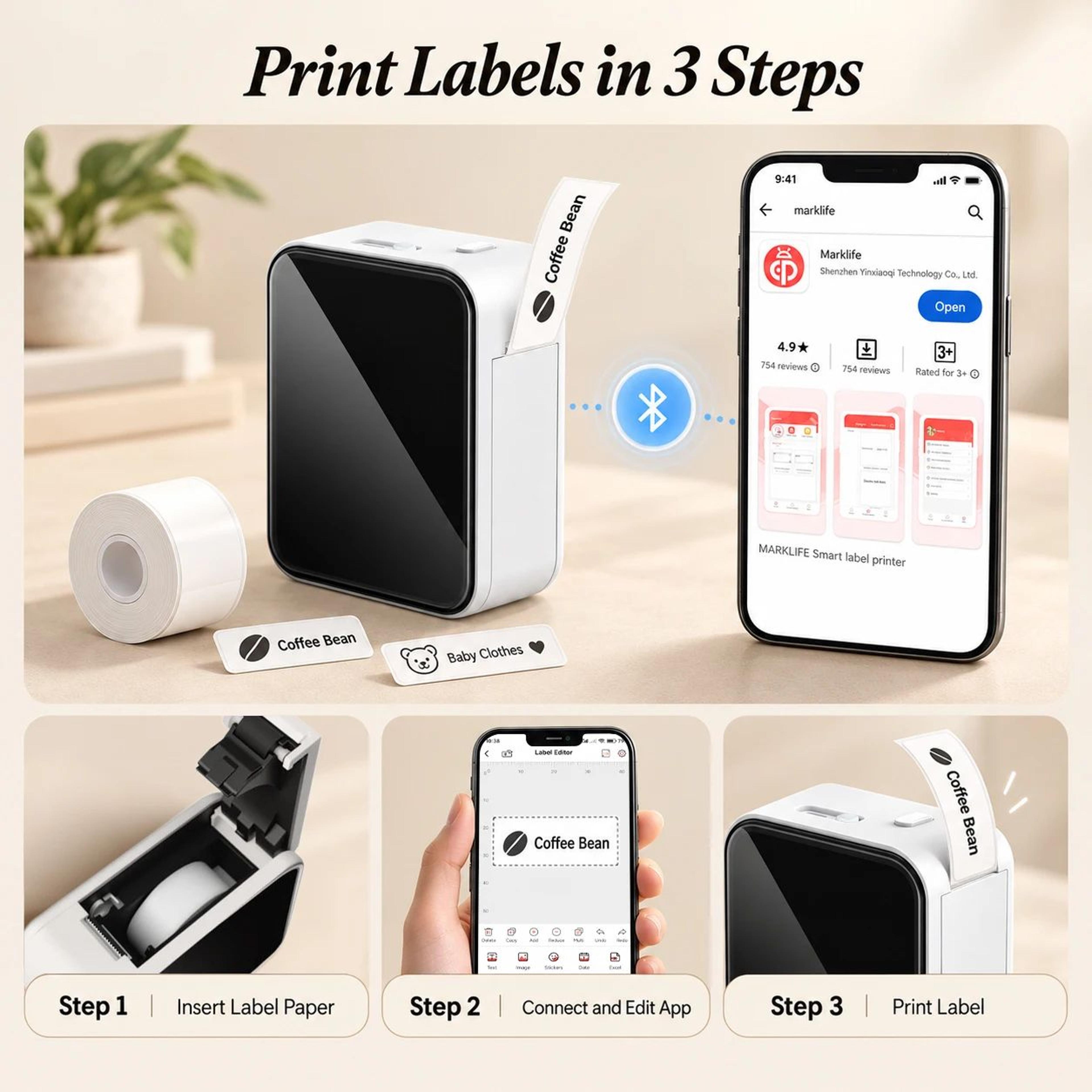 Portable Label Printer  P15 Bluetooth Inkless Sticker Maker For Home Storage Flower Shop Price Tags 8