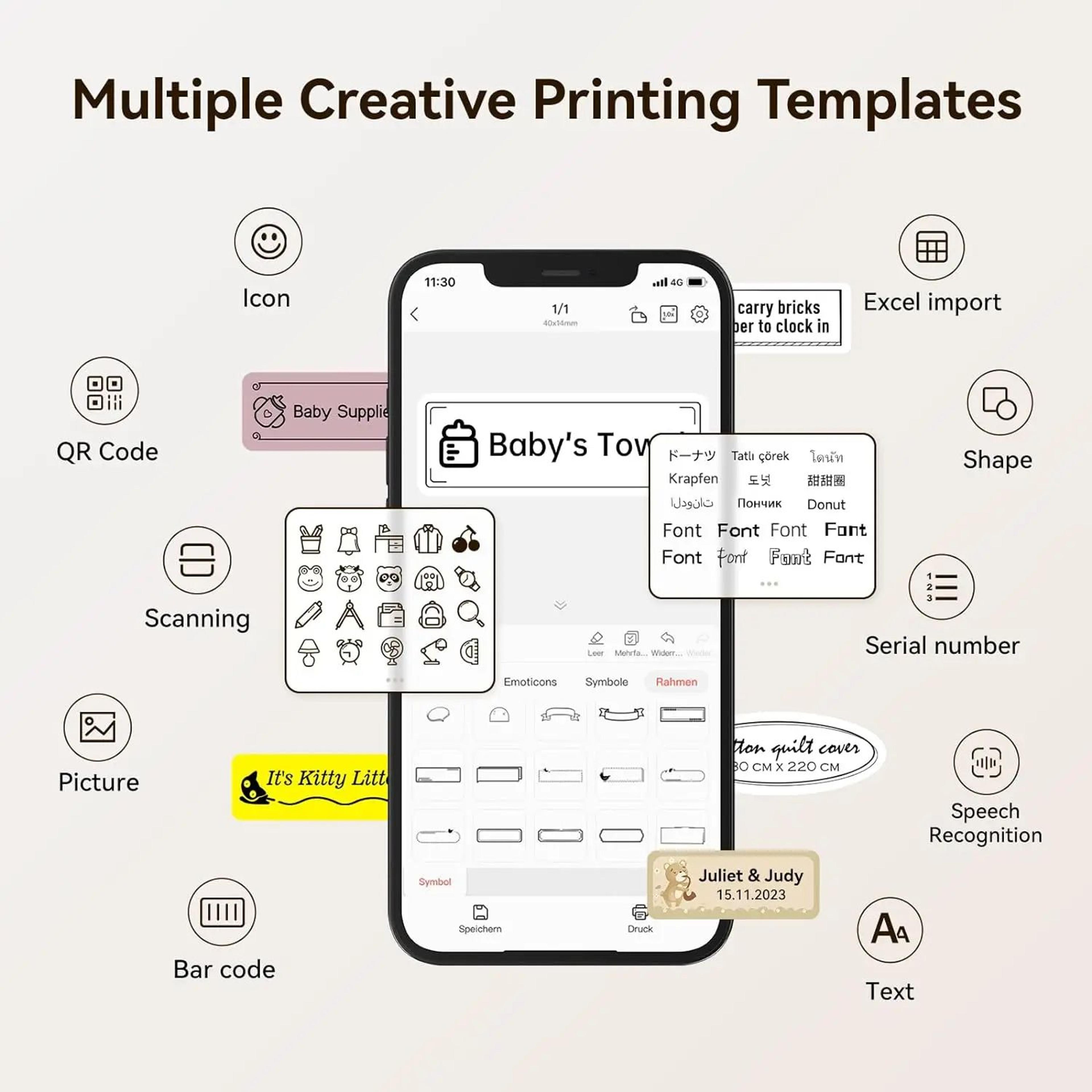 Mini Label Printer  D110M Bluetooth Inkless Sticker Maker With Auto Paper Rewind For Home Office  S