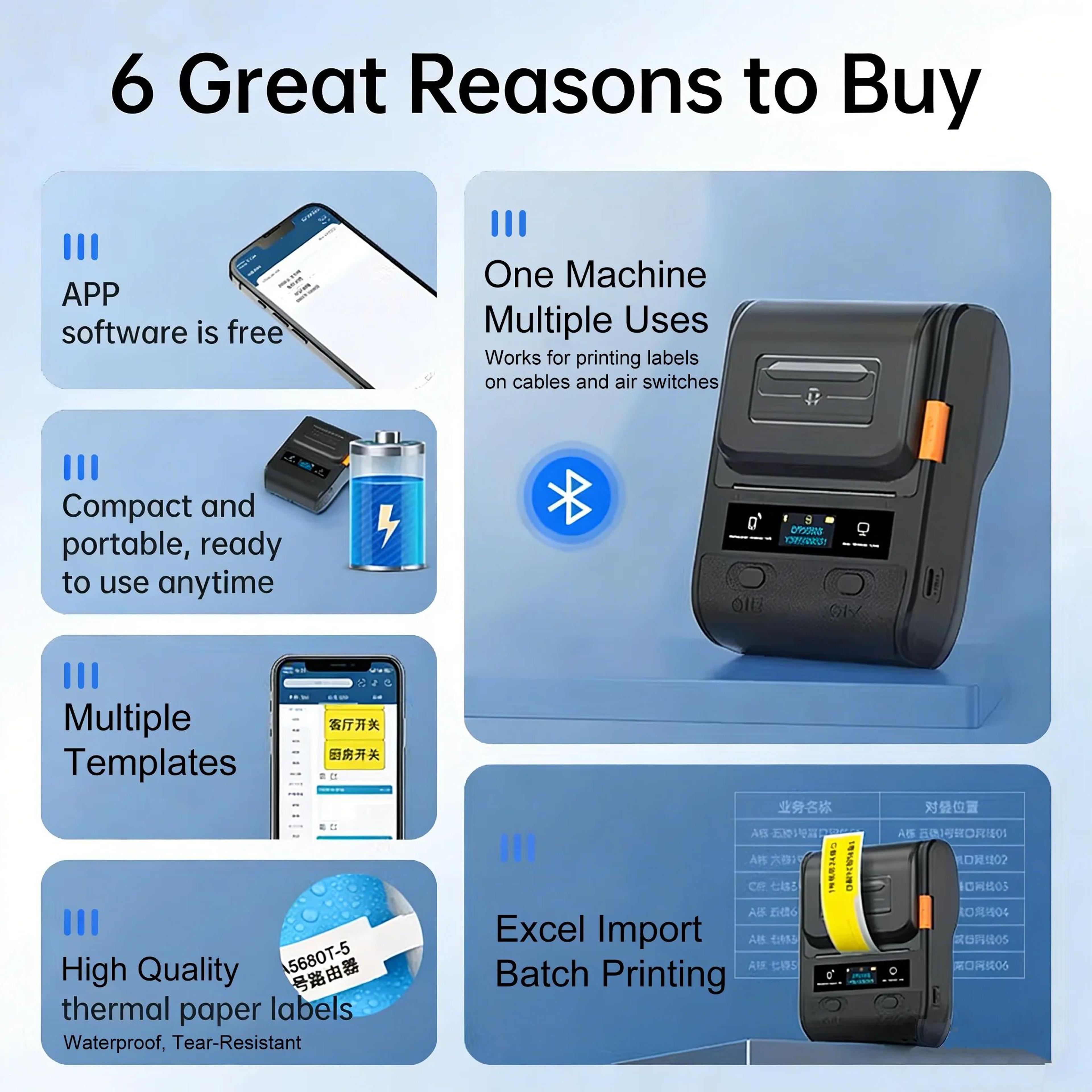 Portable Label Printer  DP230S Bluetooth Inkless Barcode  QR Sticker Maker For Cable Tags Shops  Ho 2