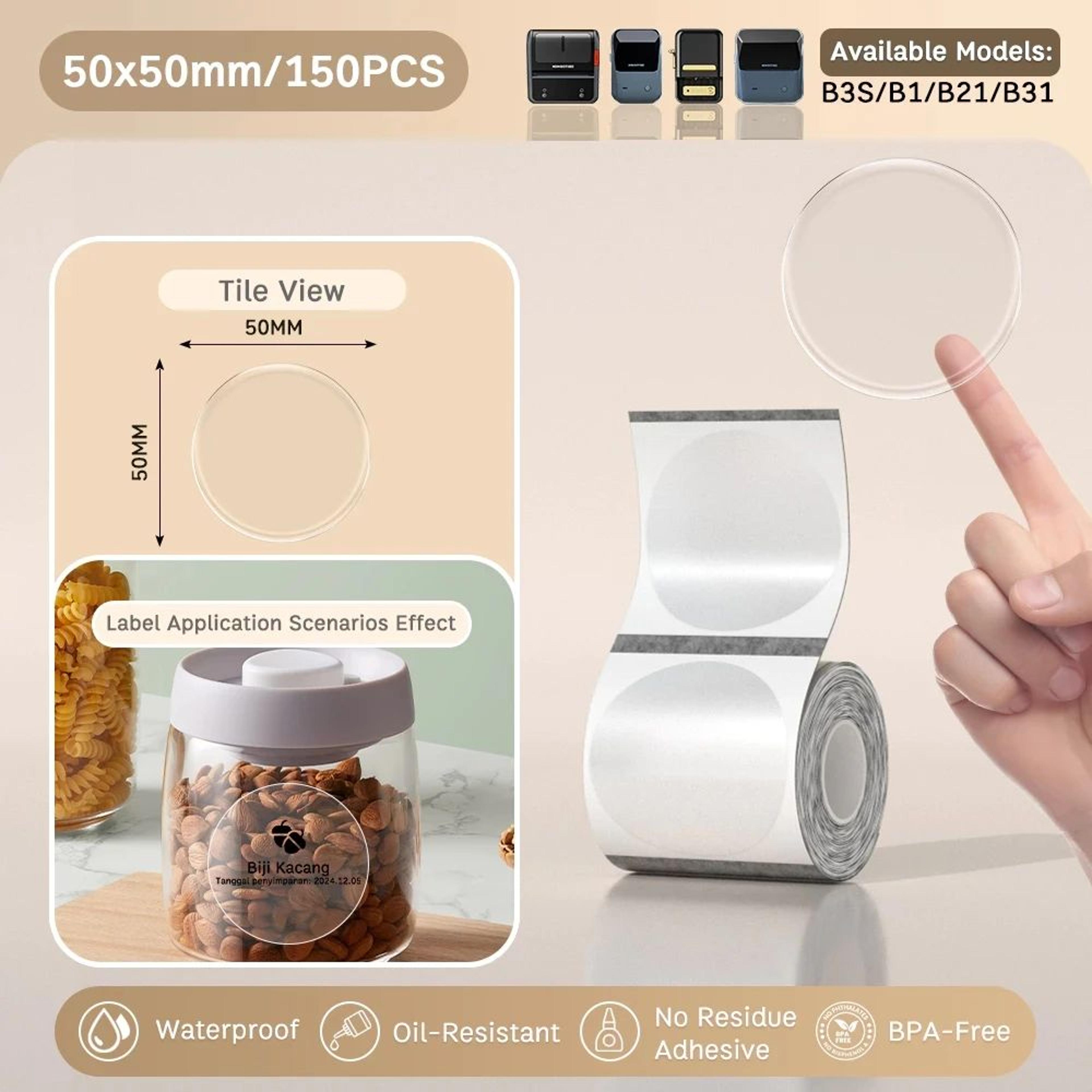 Transparent Thermal Labels  Round  Square Adhesive Stickers For B21 B1 B203  B3S Printers For Home