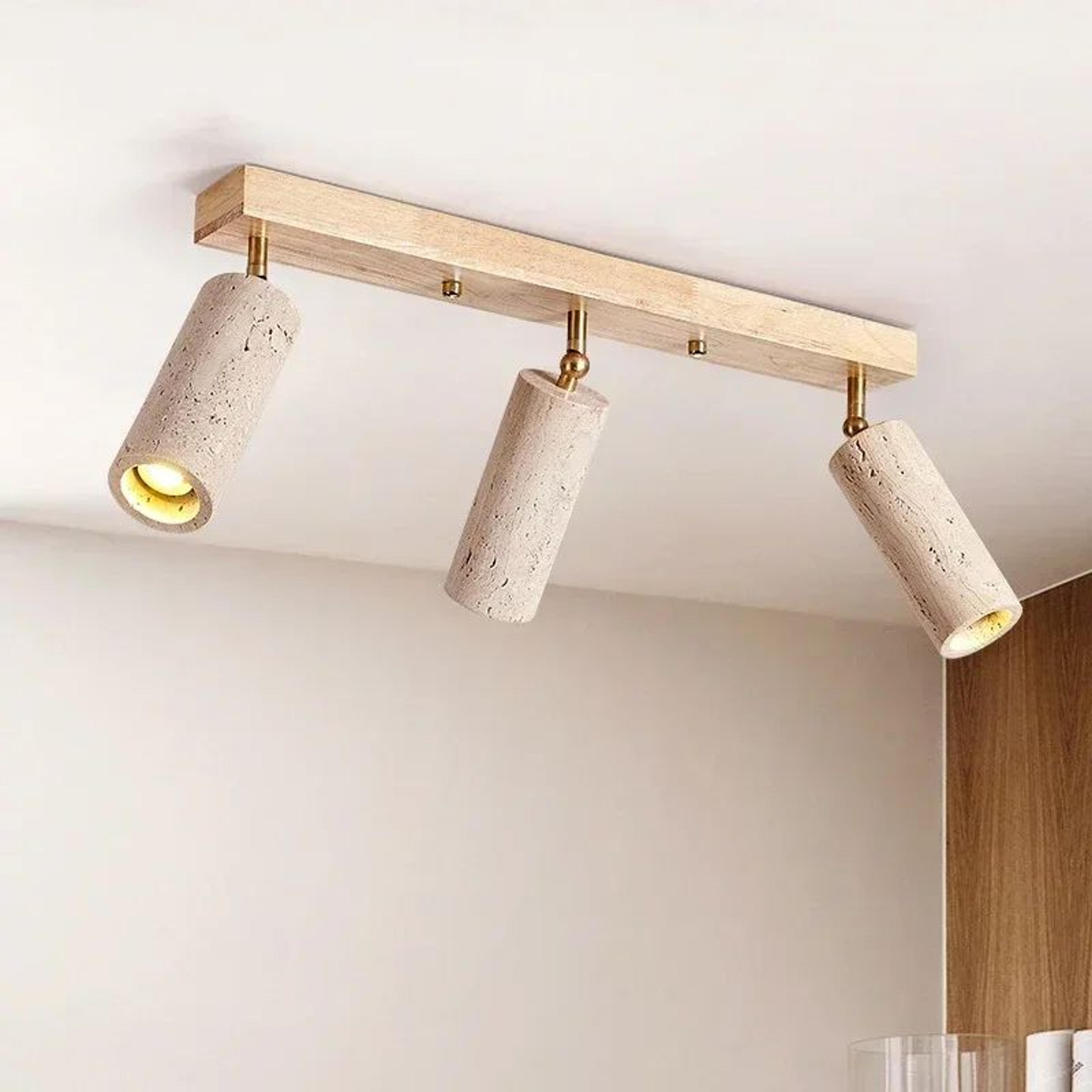 natural yellow cave stone led spotlight – wood ceiling lamp for living room, restaurant, bar & clothing store lighting