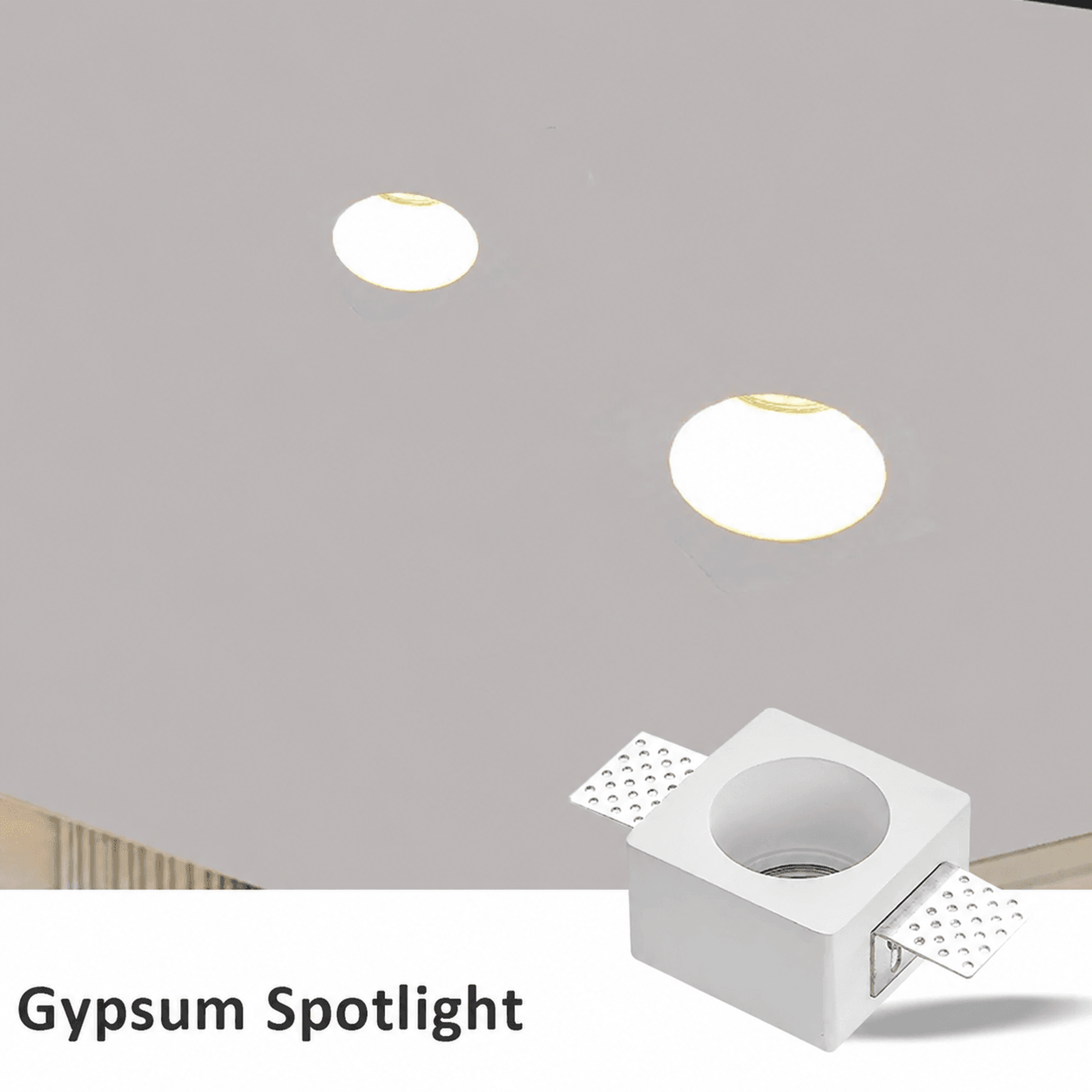 recessed gypsum spotlight – round or square plaster ceiling downlight with gu10 bulb or led module for indoor lighting