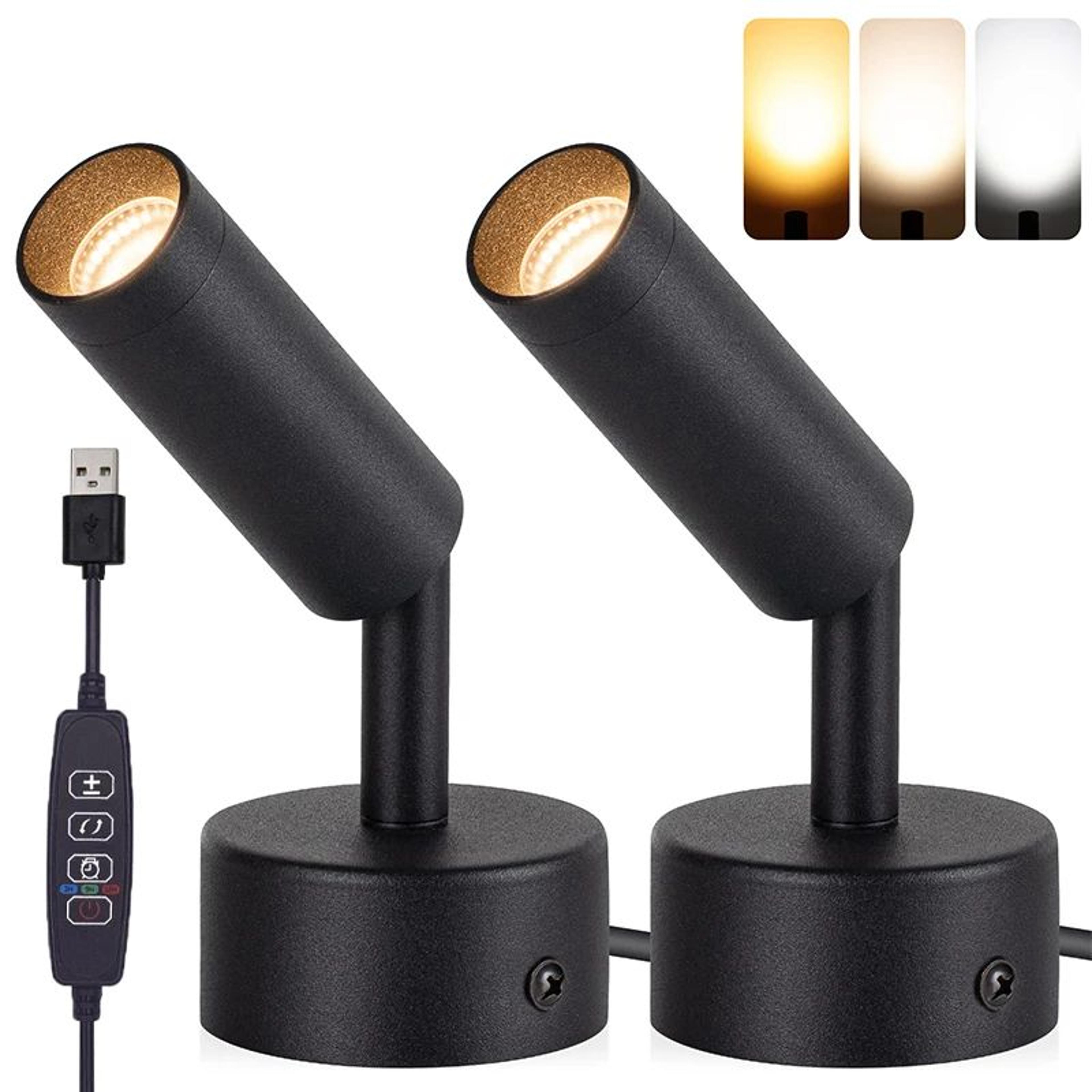 indoor led spotlights – 2 pack 5w dimmable uplights with memory and 3 color temperatures for plants, artwork and decor