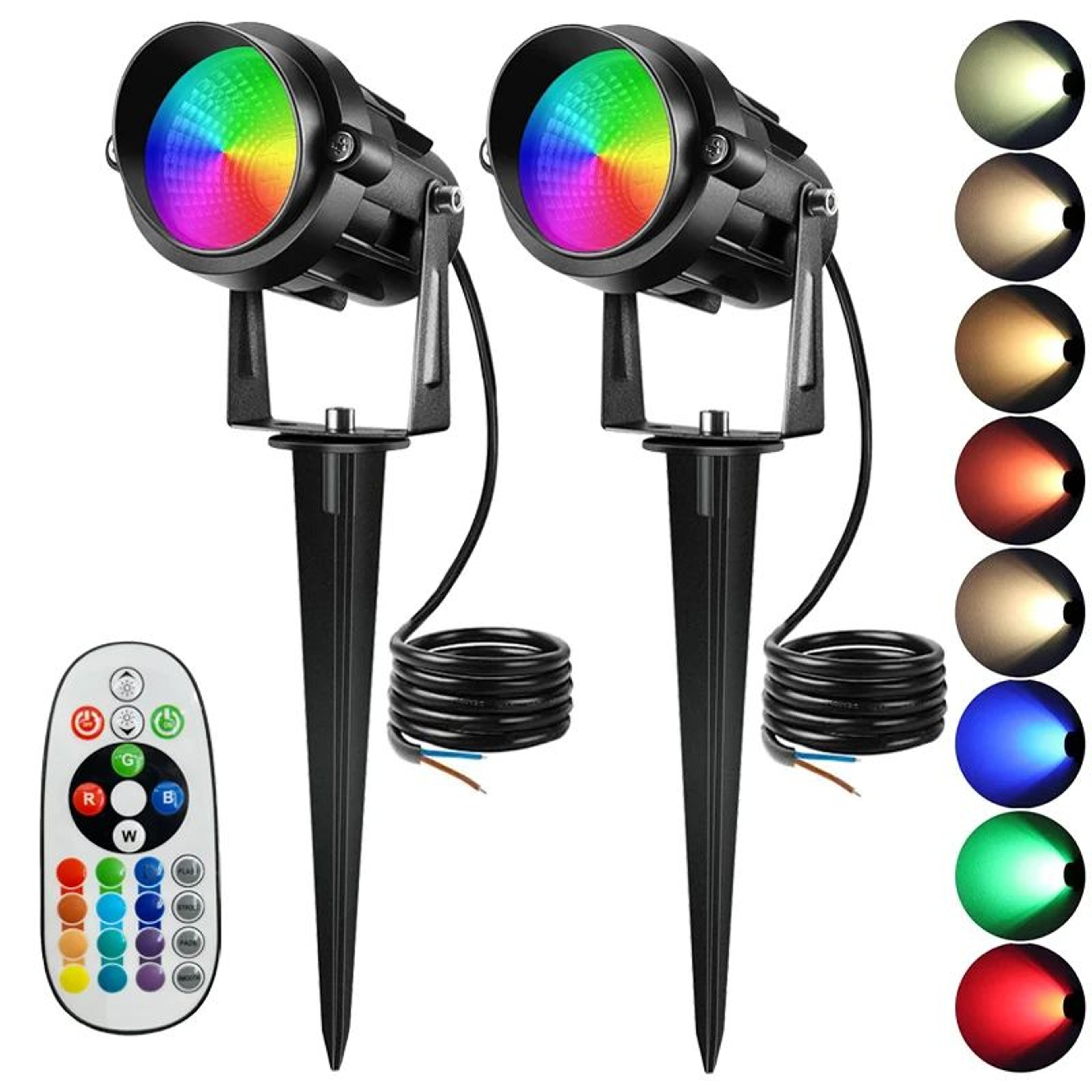 rgbw led lawn lights – 8 pack 12w 12v waterproof landscape spotlights with rf remote & spikes for garden, path & trees