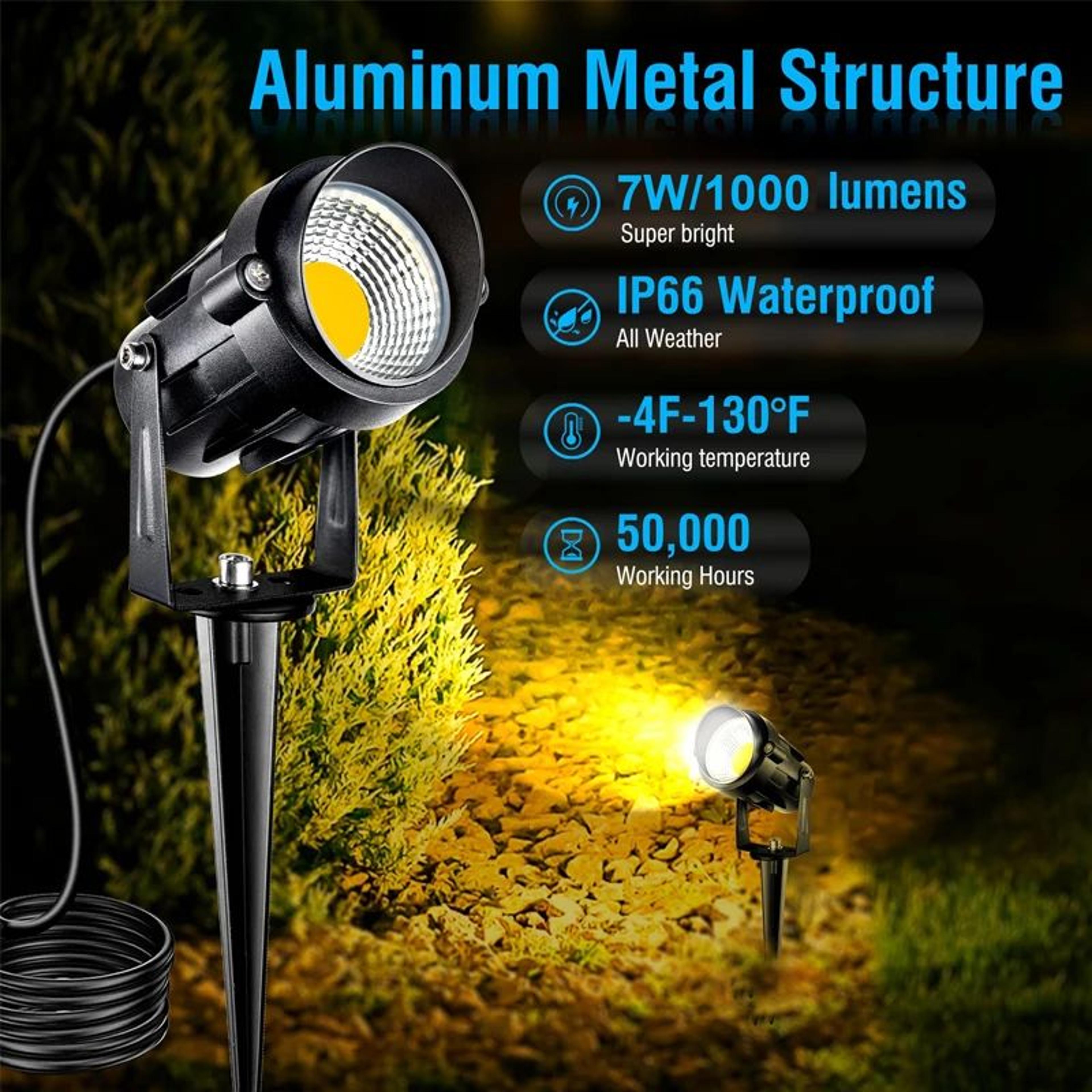 led landscape light – warm white ip65 waterproof outdoor spotlight with spike for yard, garden, lawn and path lighting