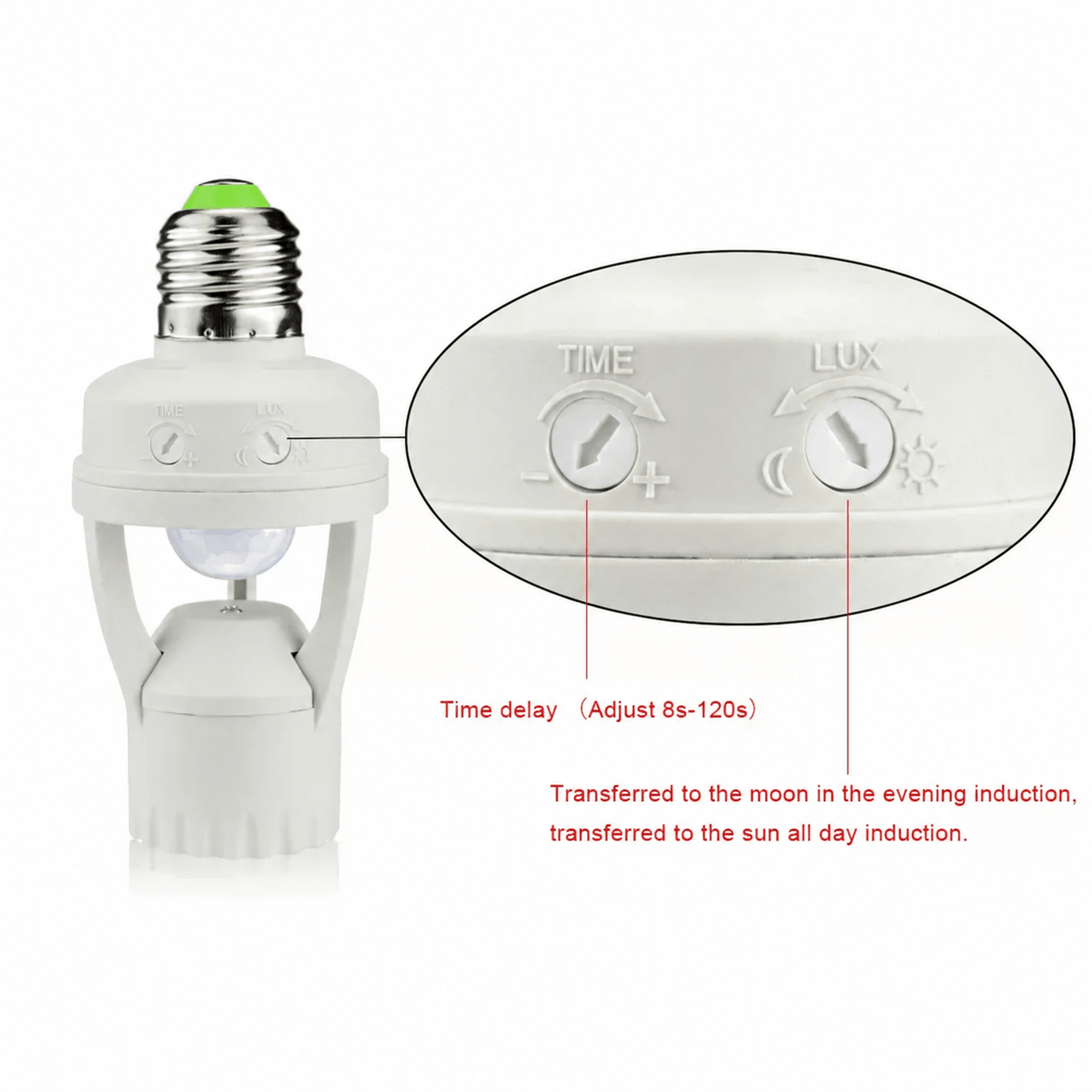 e27 pir motion sensor lamp holder – 360 degrees infrared bulb socket with adjustable timer & day night light detection