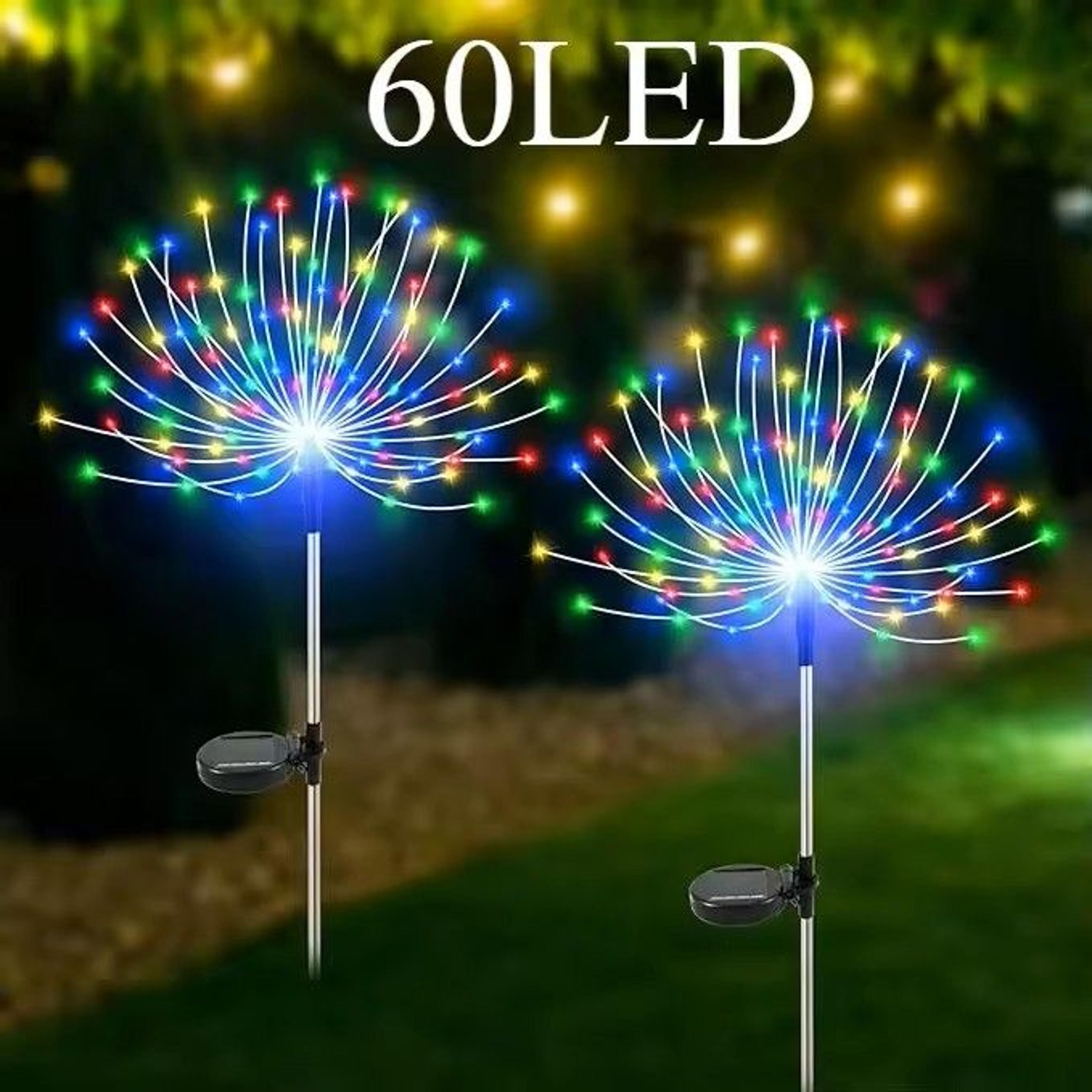 60LED Solar Fireworks Lights  Outdoor Waterproof Garden Decor 8 Modes  Remote Control 16