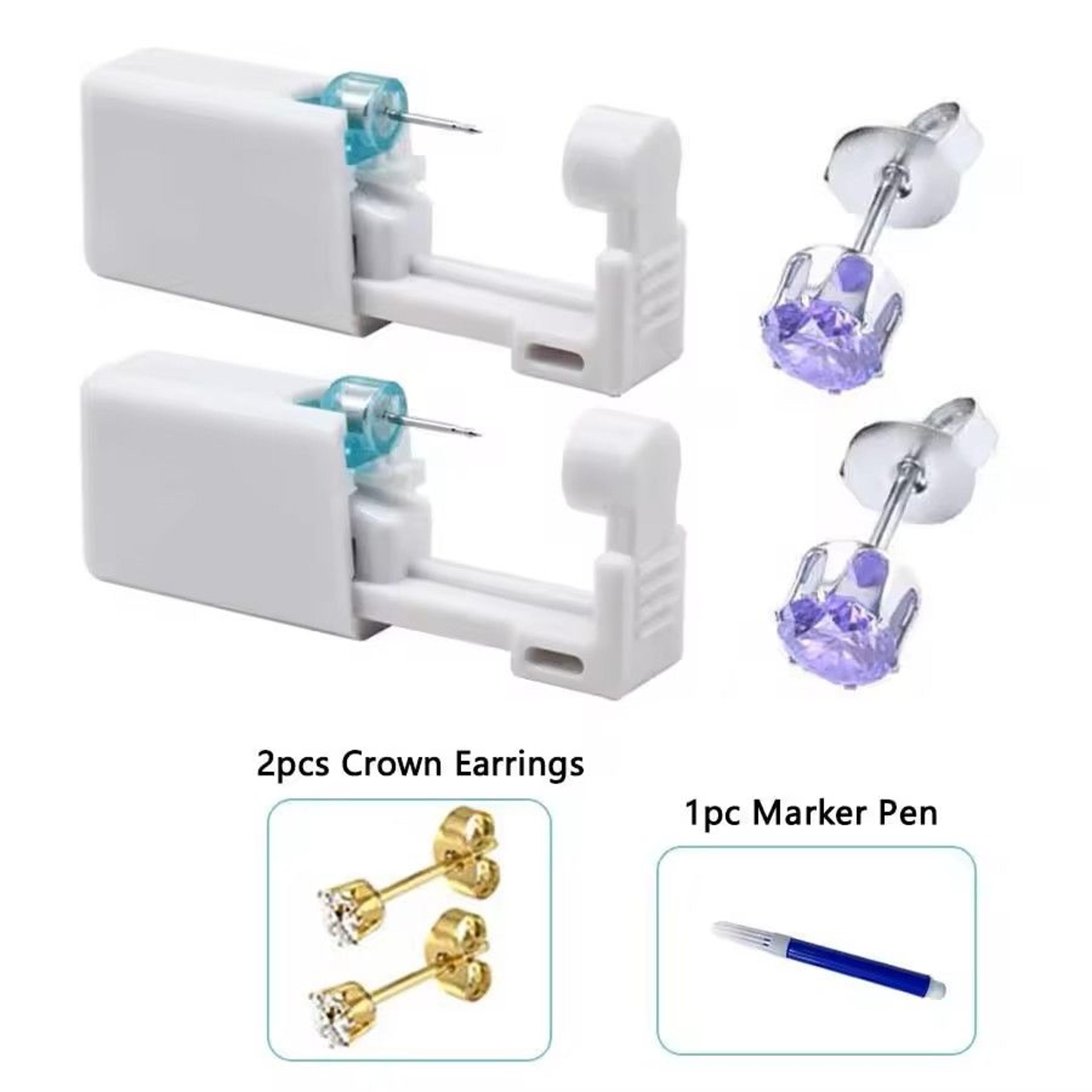 2PCS Disposable Ear Piercing Kit  Builtin Stud Guns  Bonus Cubic Zirconia Earrings  Safe  Easy Home