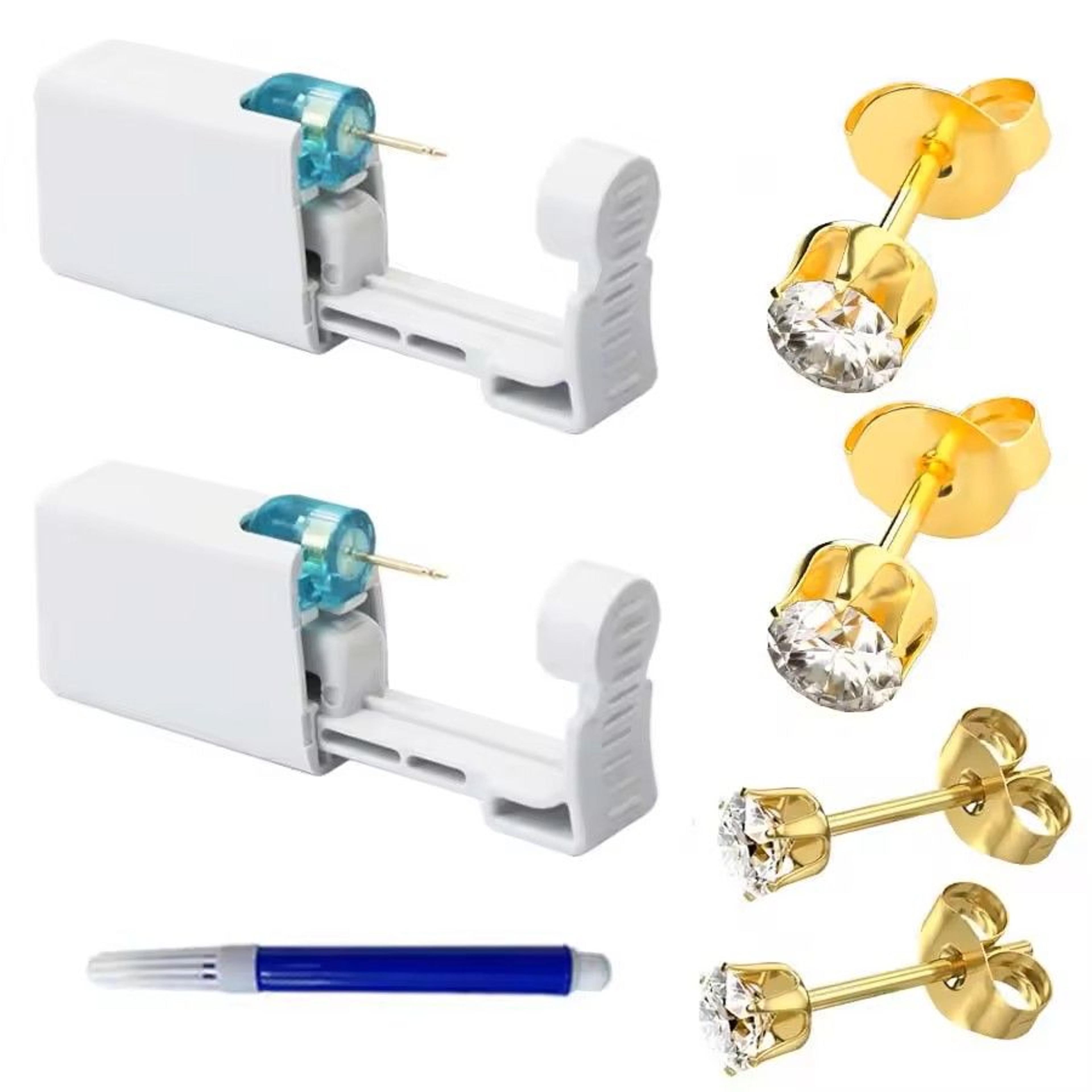 2PCS Disposable Ear Piercing Kit  Builtin Stud Guns  Bonus Cubic Zirconia Earrings  Safe  Easy Home