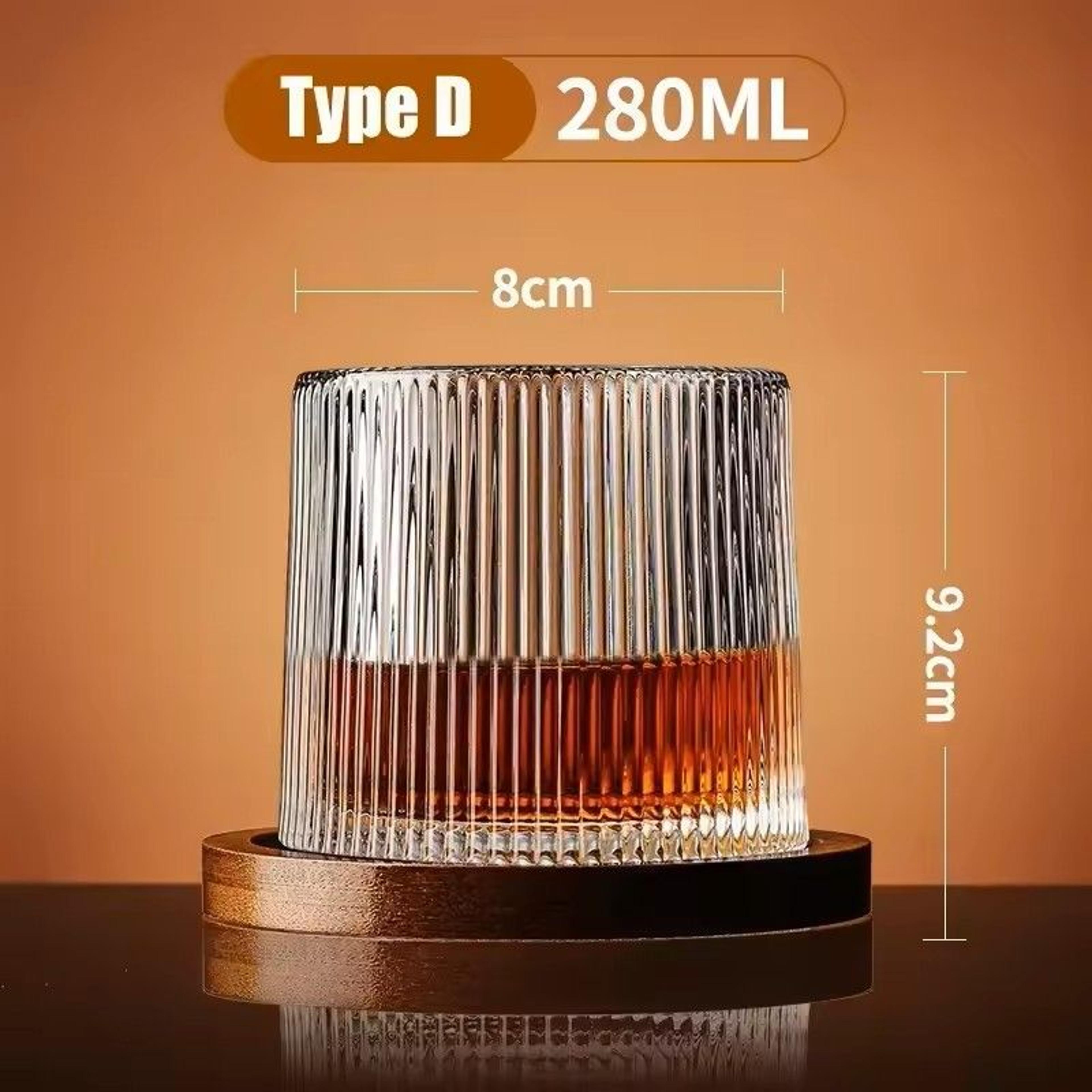 Rotating Whisky Glass With Bamboo Coaster  Spinning Cocktail Glass For Whiskey Scotch Bourbon Wine 10