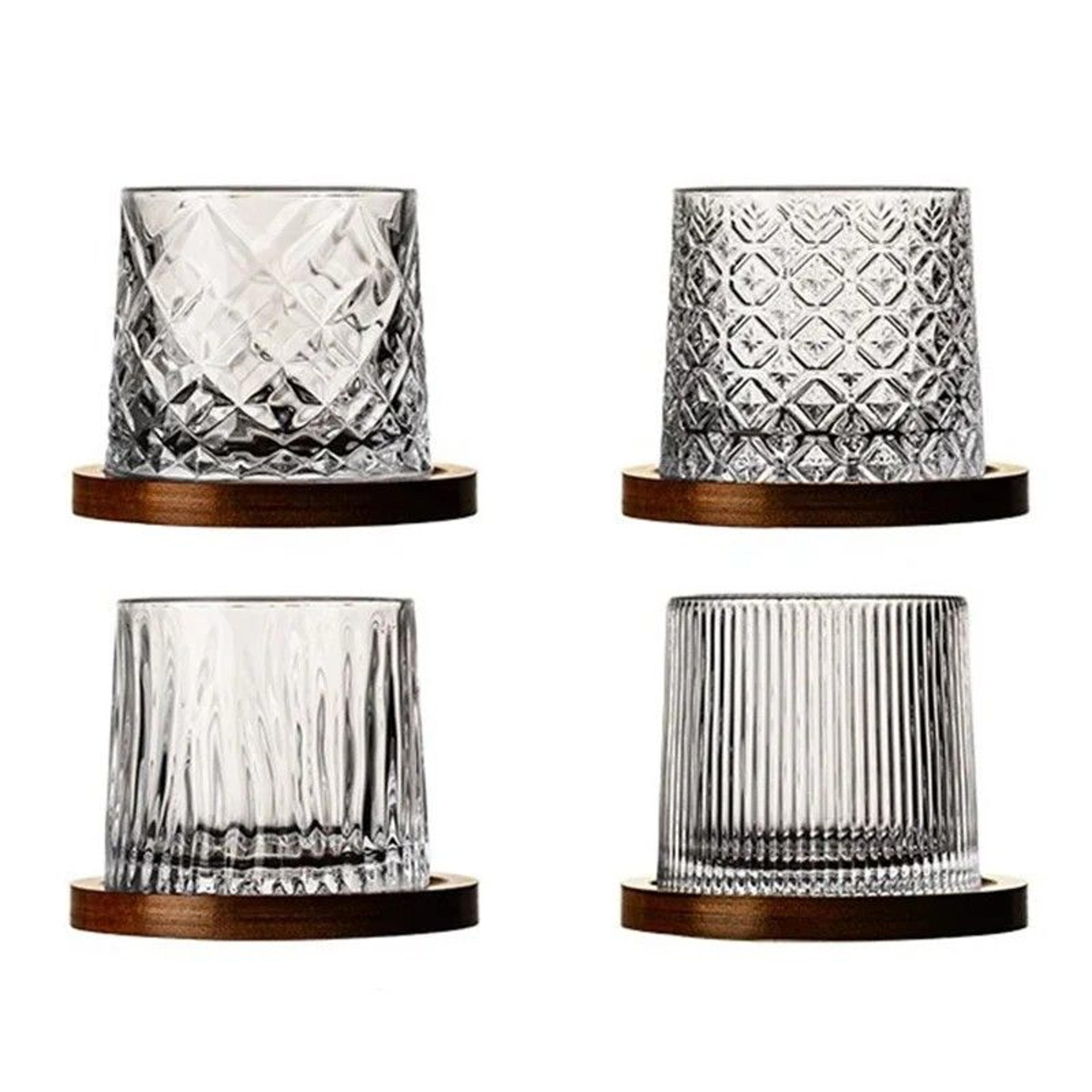 Rotating Whisky Glass With Bamboo Coaster  Spinning Cocktail Glass For Whiskey Scotch Bourbon Wine 1