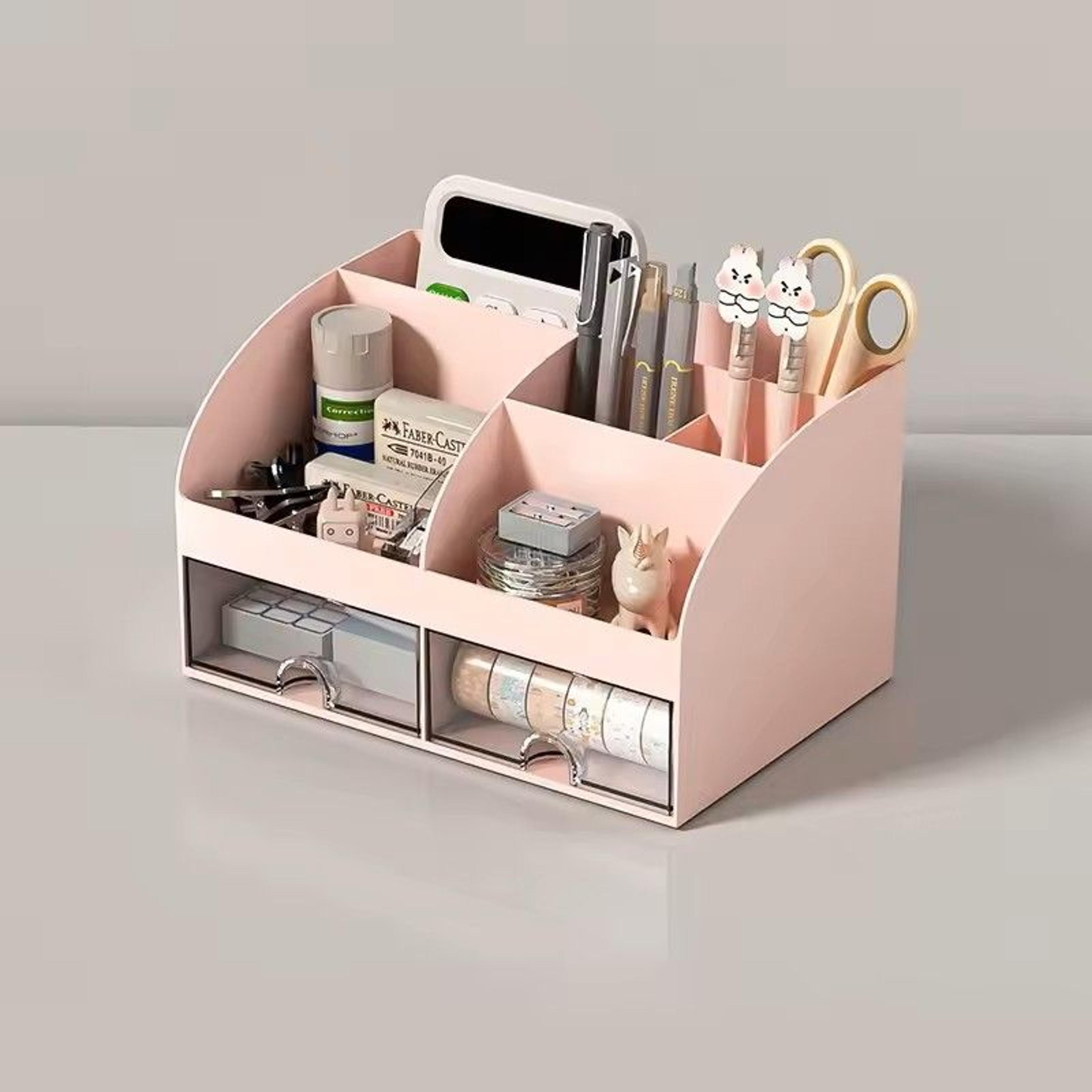 Desktop Storage Box Organizer With 6 Compartments And 2 Drawers  Desk Stationery And Makeup Storage 4