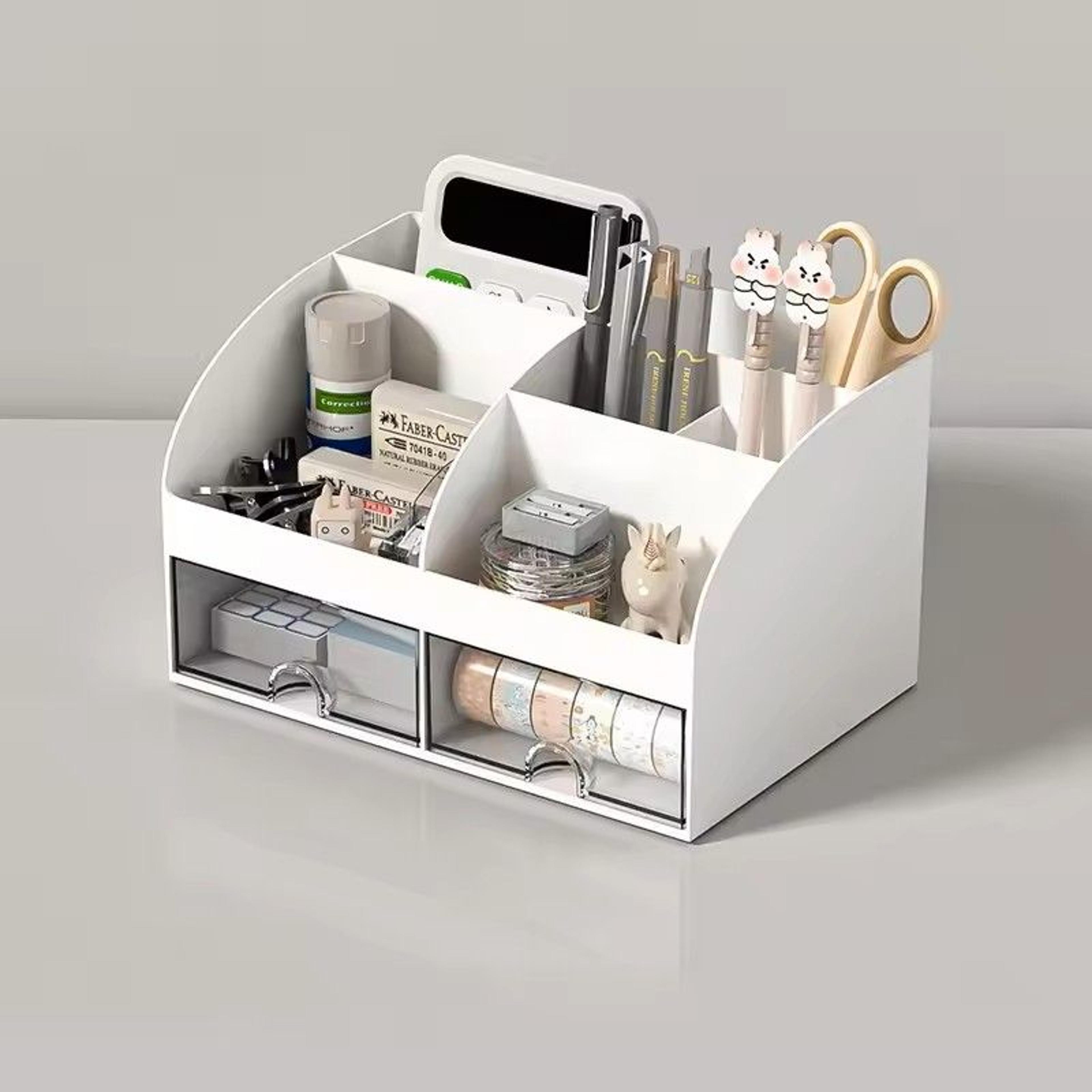 Desktop Storage Box Organizer With 6 Compartments And 2 Drawers  Desk Stationery And Makeup Storage 6