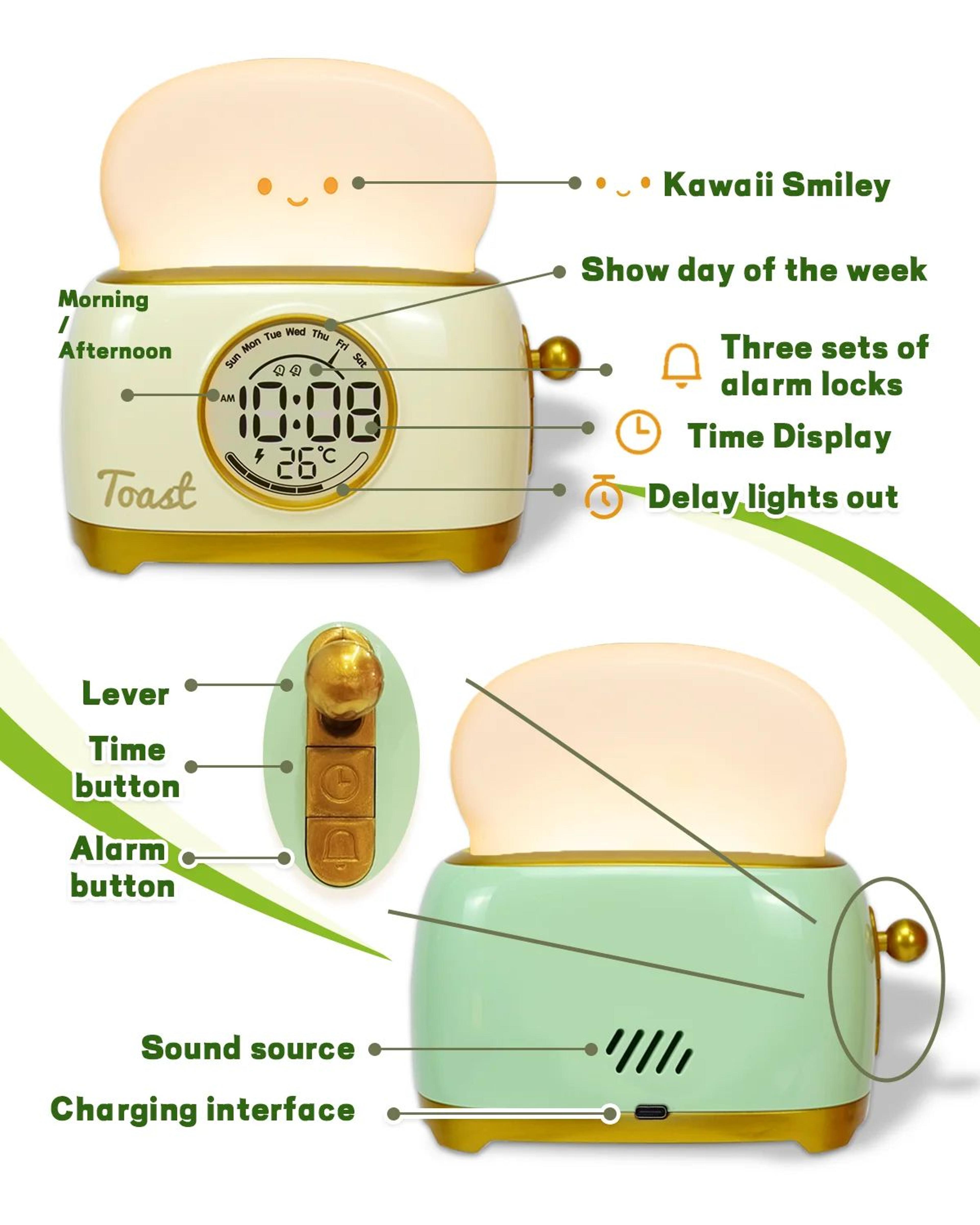 Kawaii Toaster Digital Alarm Clock With LED Night Light  Touch Control 3