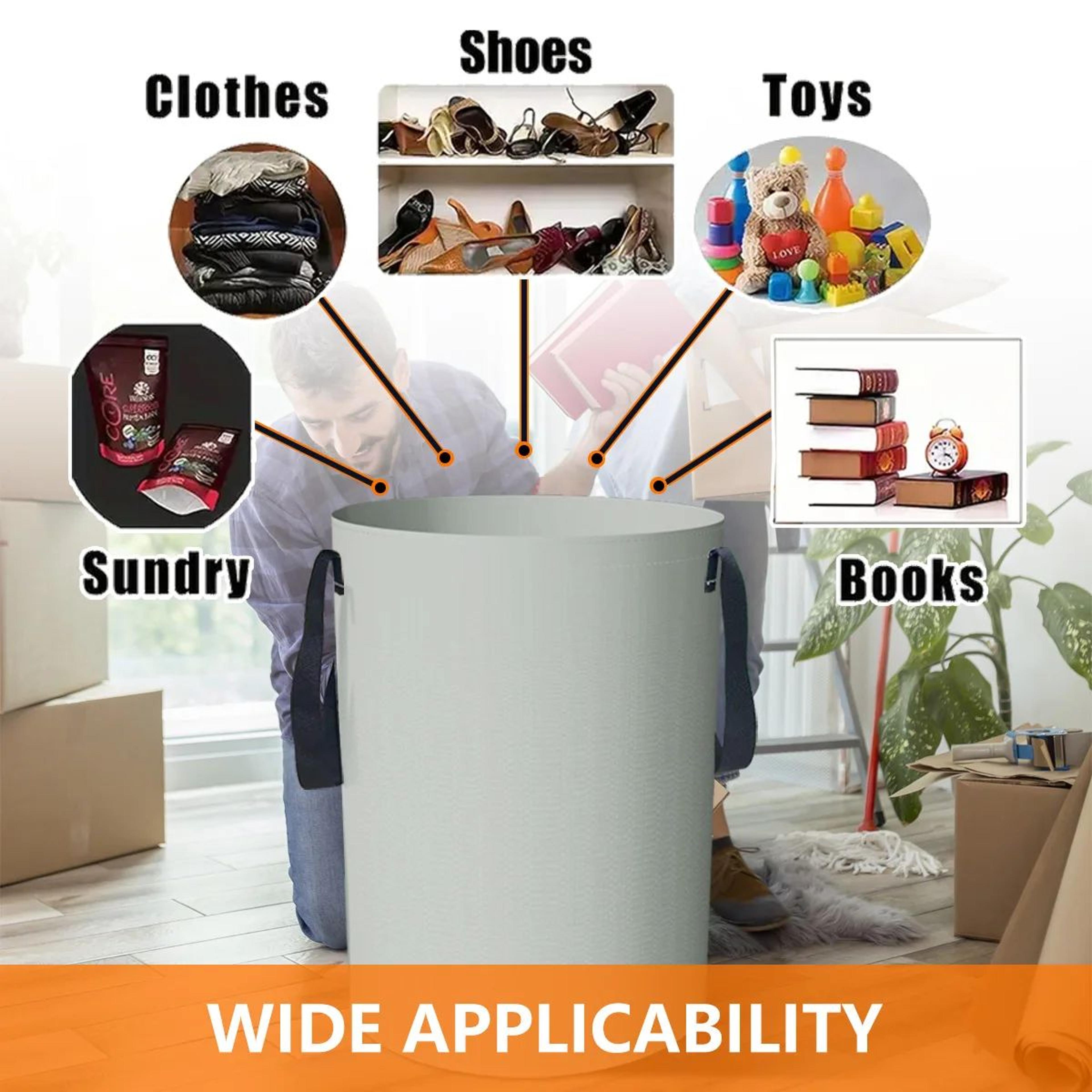 Foldable PP Woven Storage Bucket With Lid  Toy  Laundry Organizer Basket 4