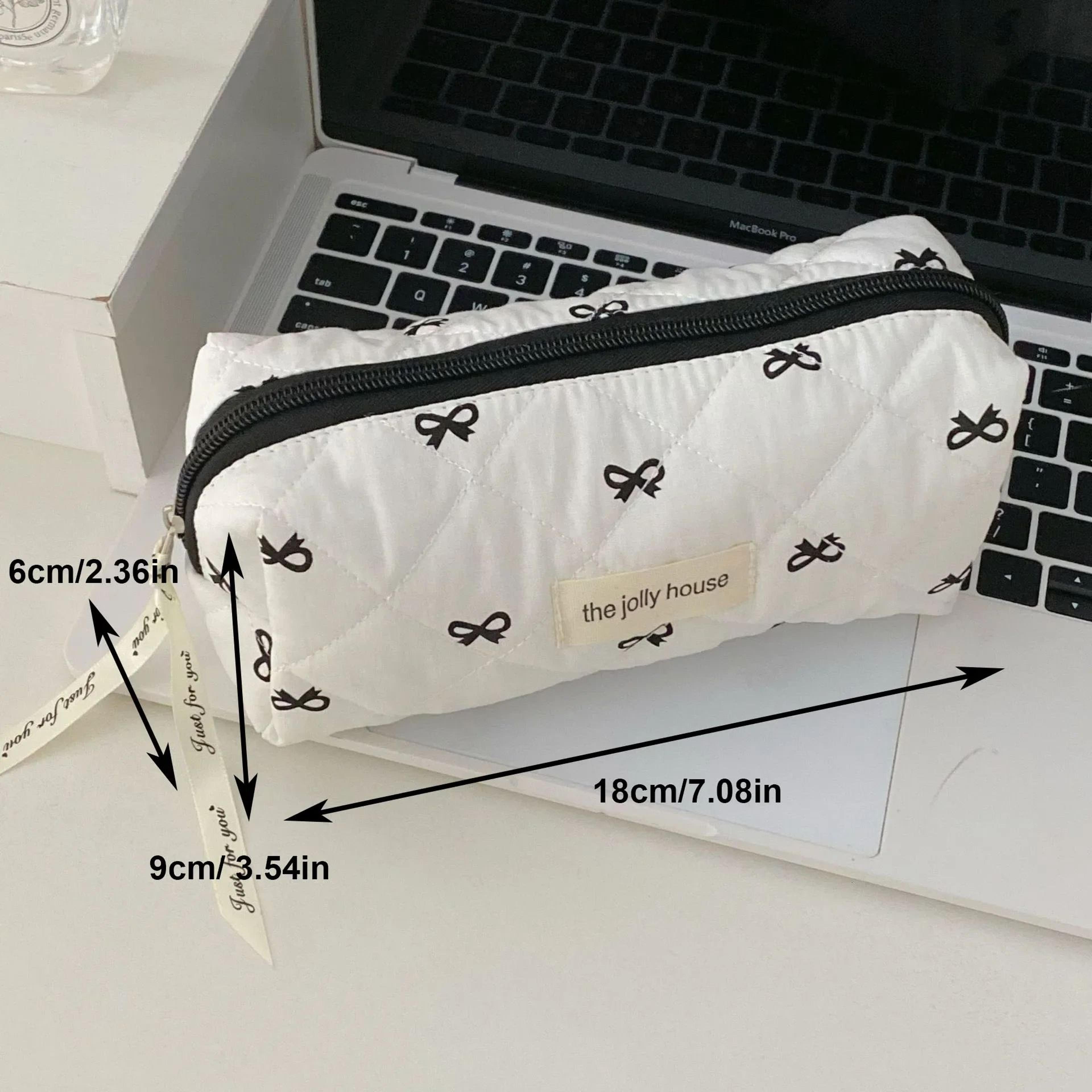 Fashion Cherry Quilted Makeup Bag  Portable Cotton Cosmetic Tote With Zipper For Women 6