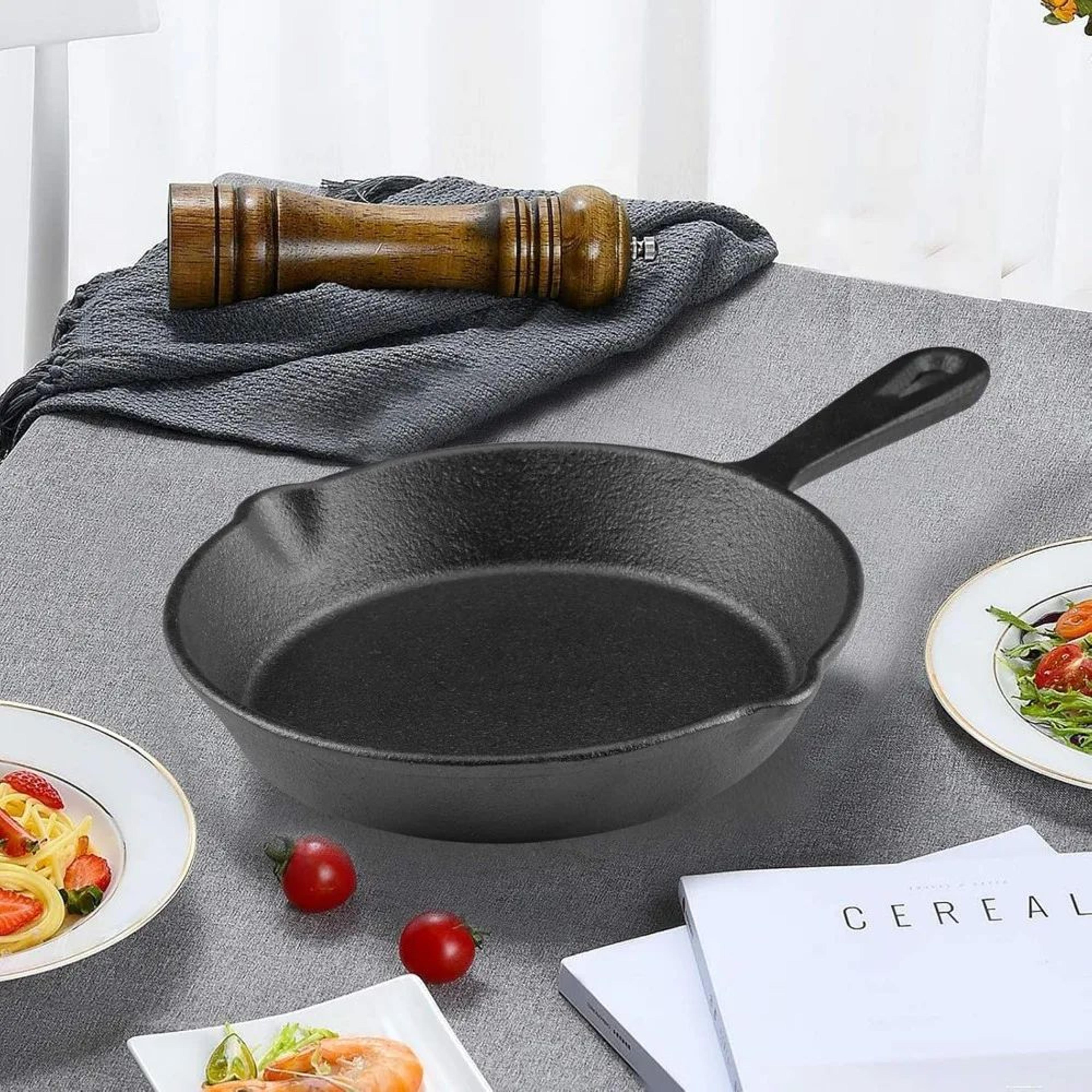 6 Inch Cast Iron Skillet  Nonstick Frying Pan With Drip Spouts For Indoor Outdoor And Camping Cooki 4