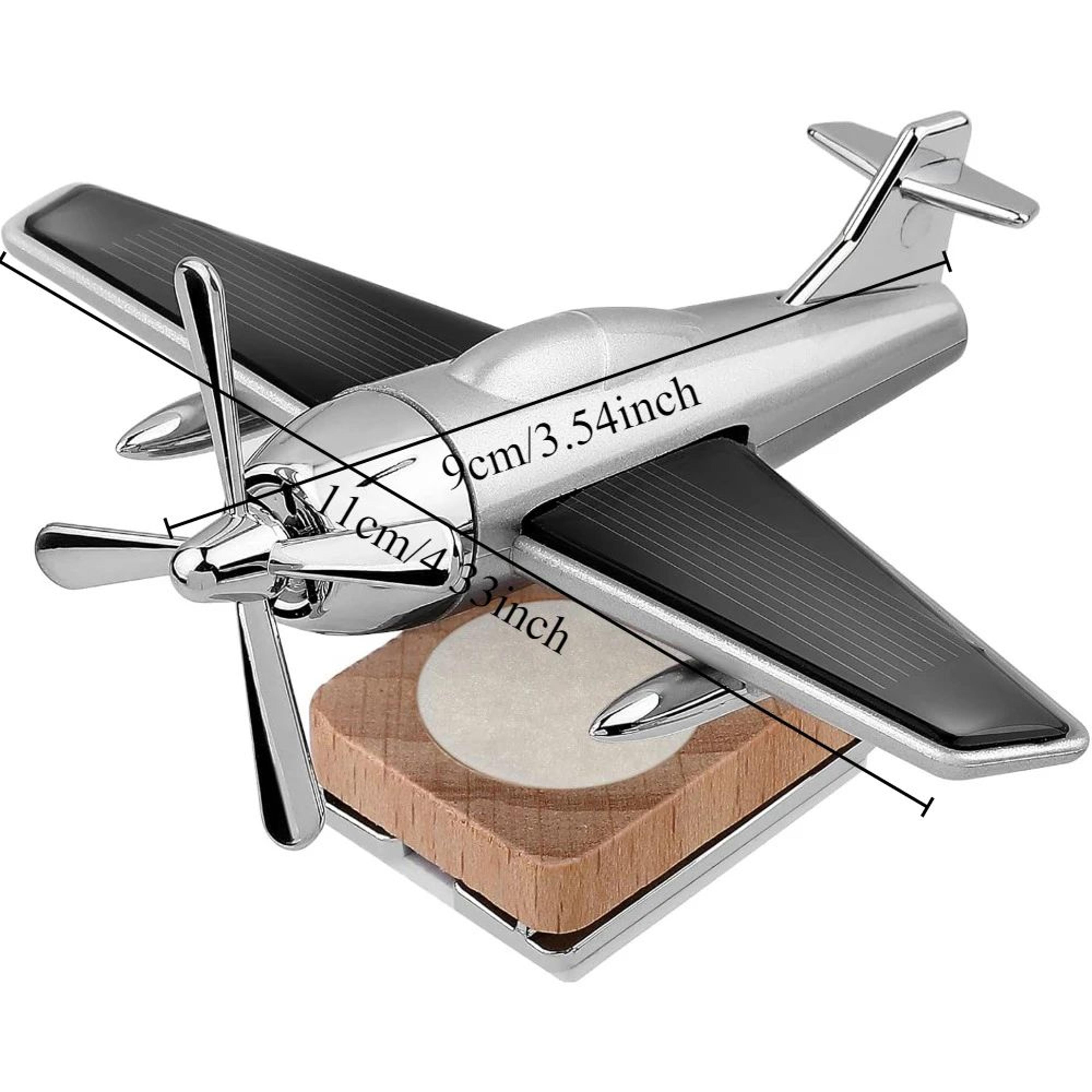 Solar Powered Airplane Car Diffuser With Wooden Base For Home And Office 0