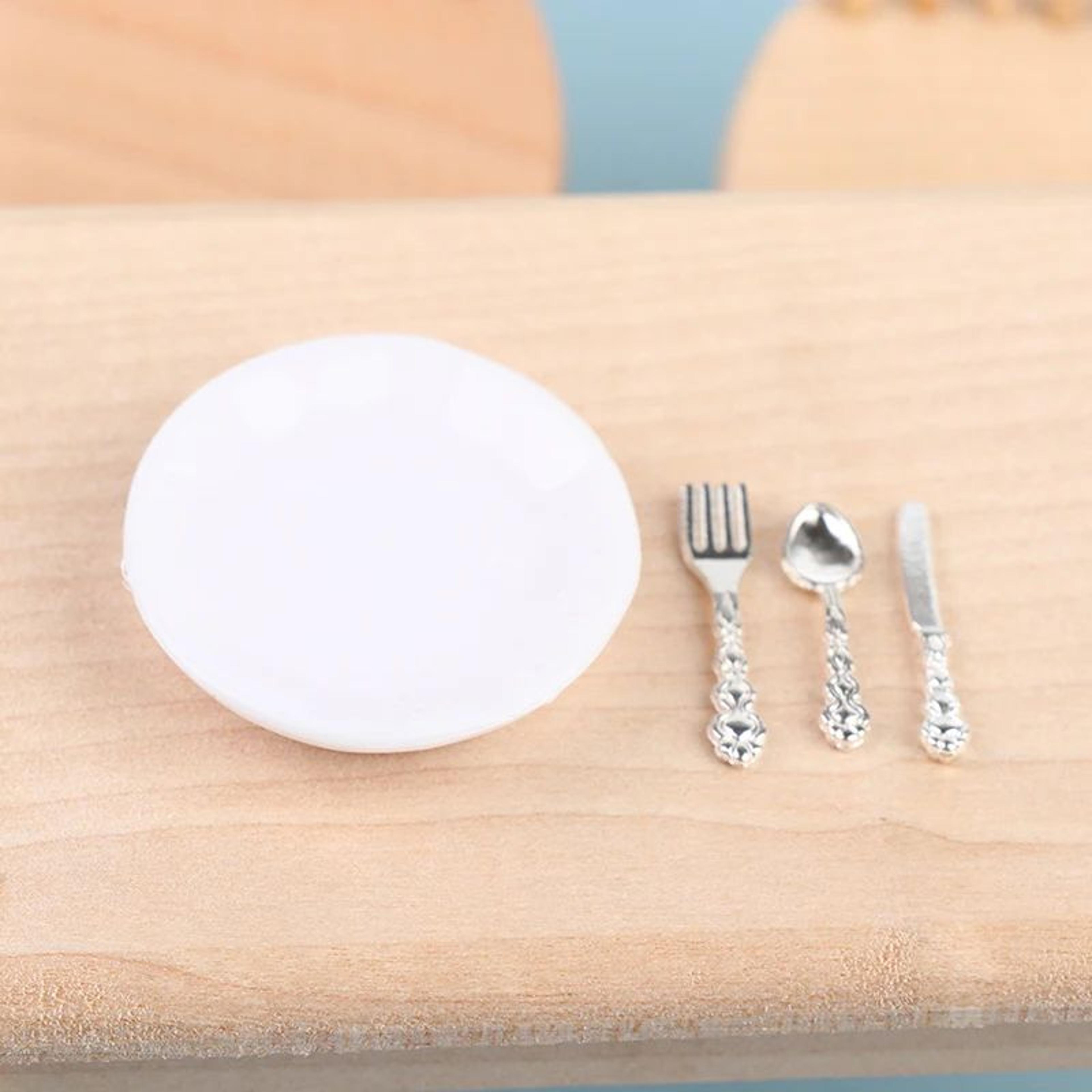 1 12 Dollhouse Miniature Plate Knife Fork Spoon Set Tableware Decor 5