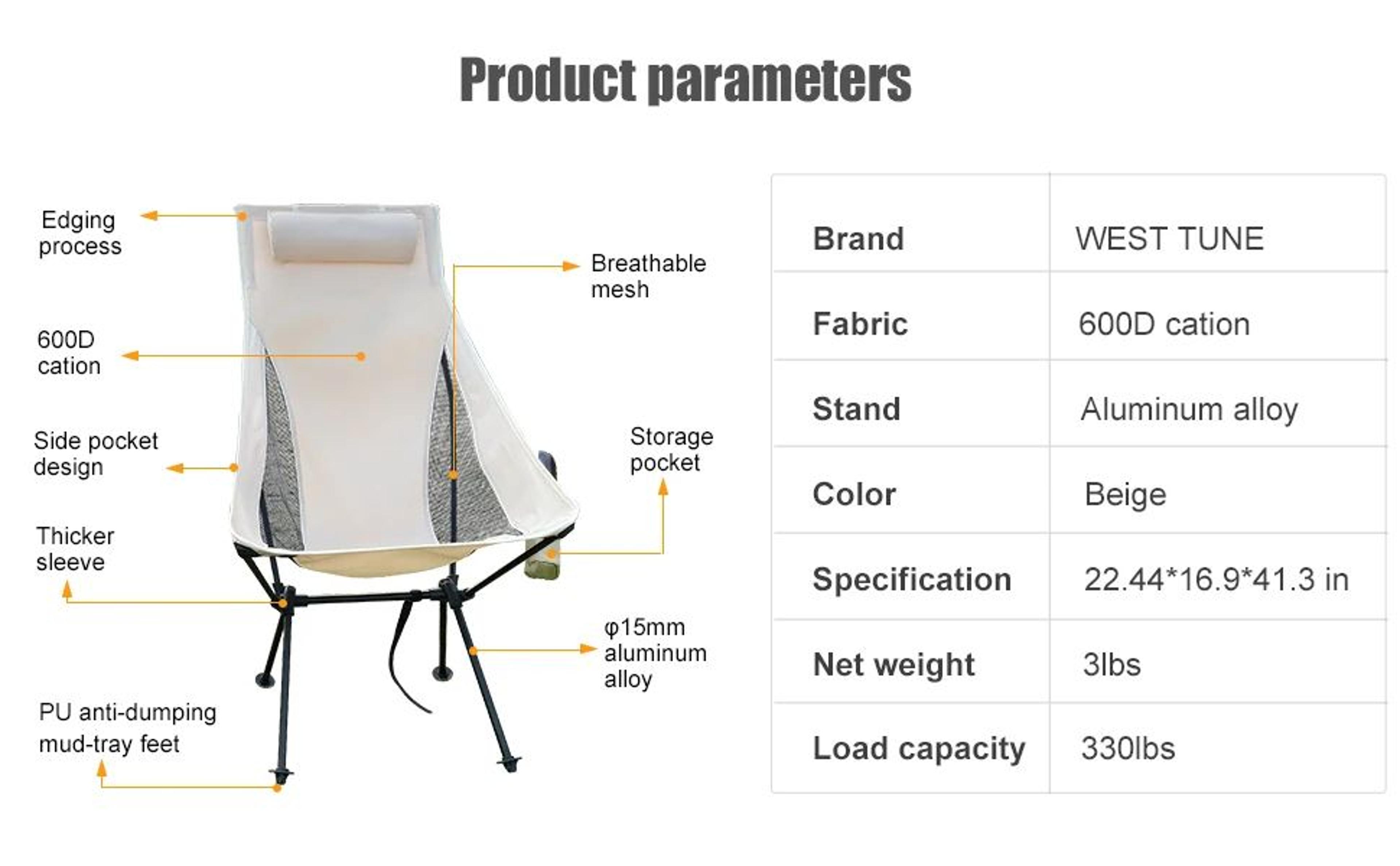Westtune Portable Folding Camping Chair With Headrest Lightweight Outdoor Chair 9