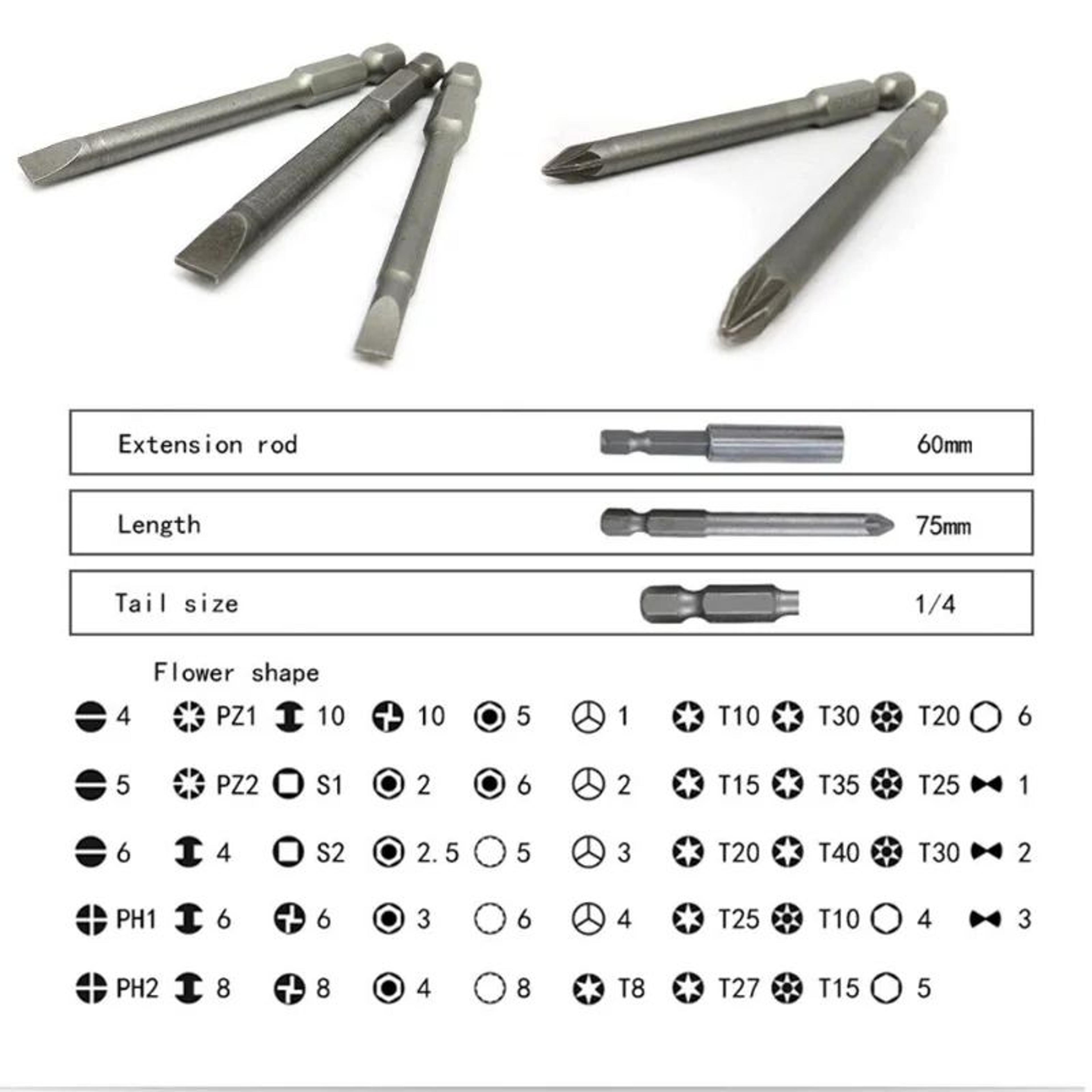 50 Piece Extra Long 75mm Security Bit Set Torx Star And Hex Screwdriver Bits 1