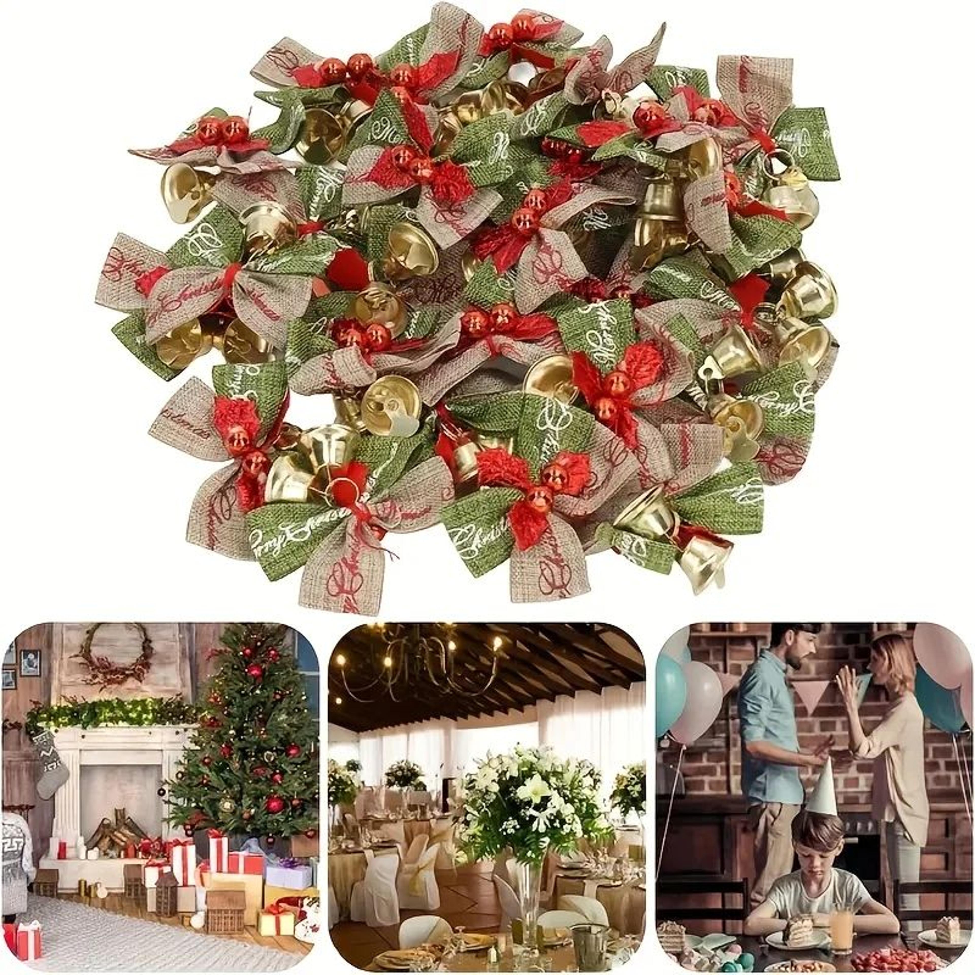 10Piece Christmas Ribbon Bows With Bells  Mini Red  Green Ornaments For Gift Boxes Trees  Wedding D 1