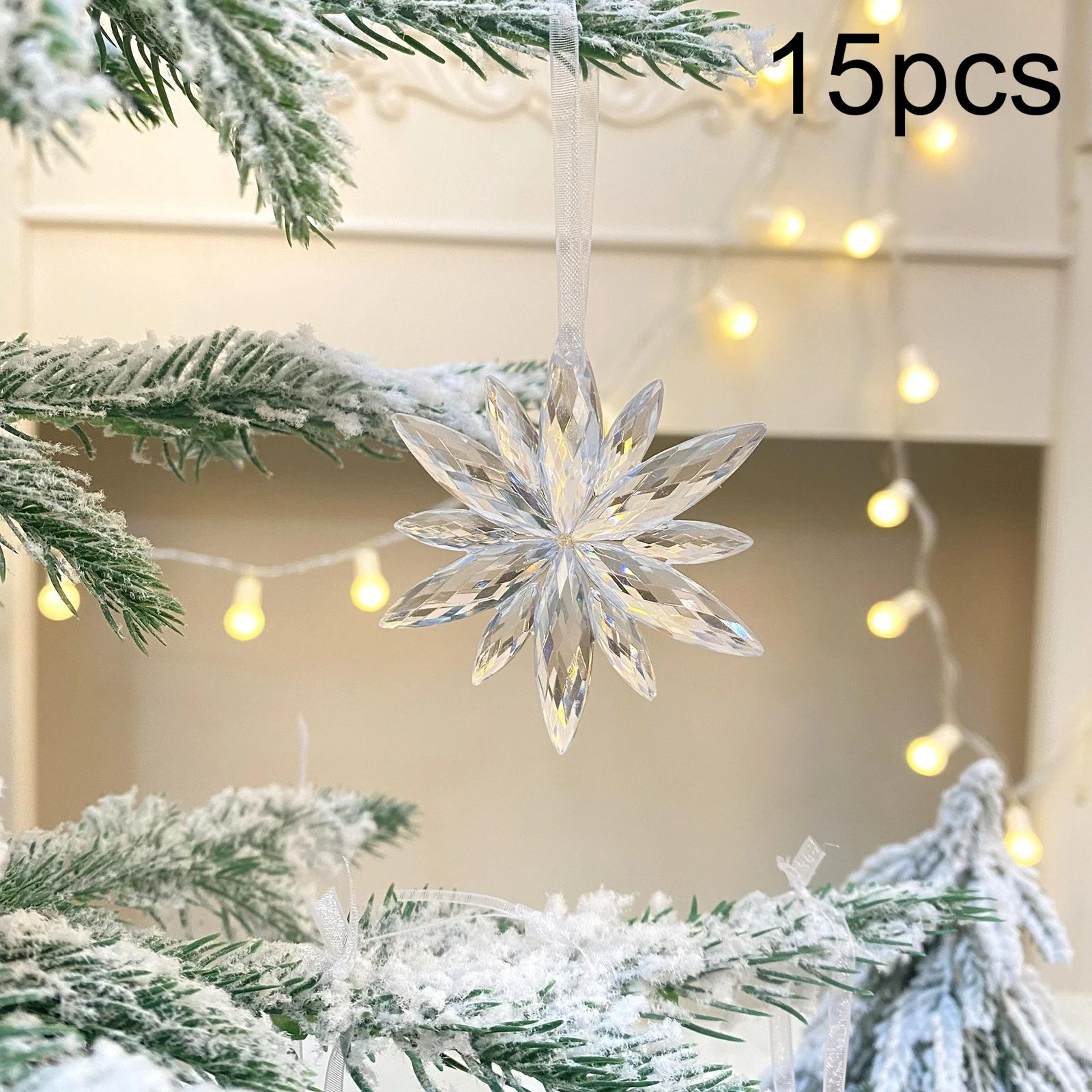 White Snowflake Christmas Decoration Pendants  15 Or 30 Transparent Crystal Snowflake Ornaments For 9