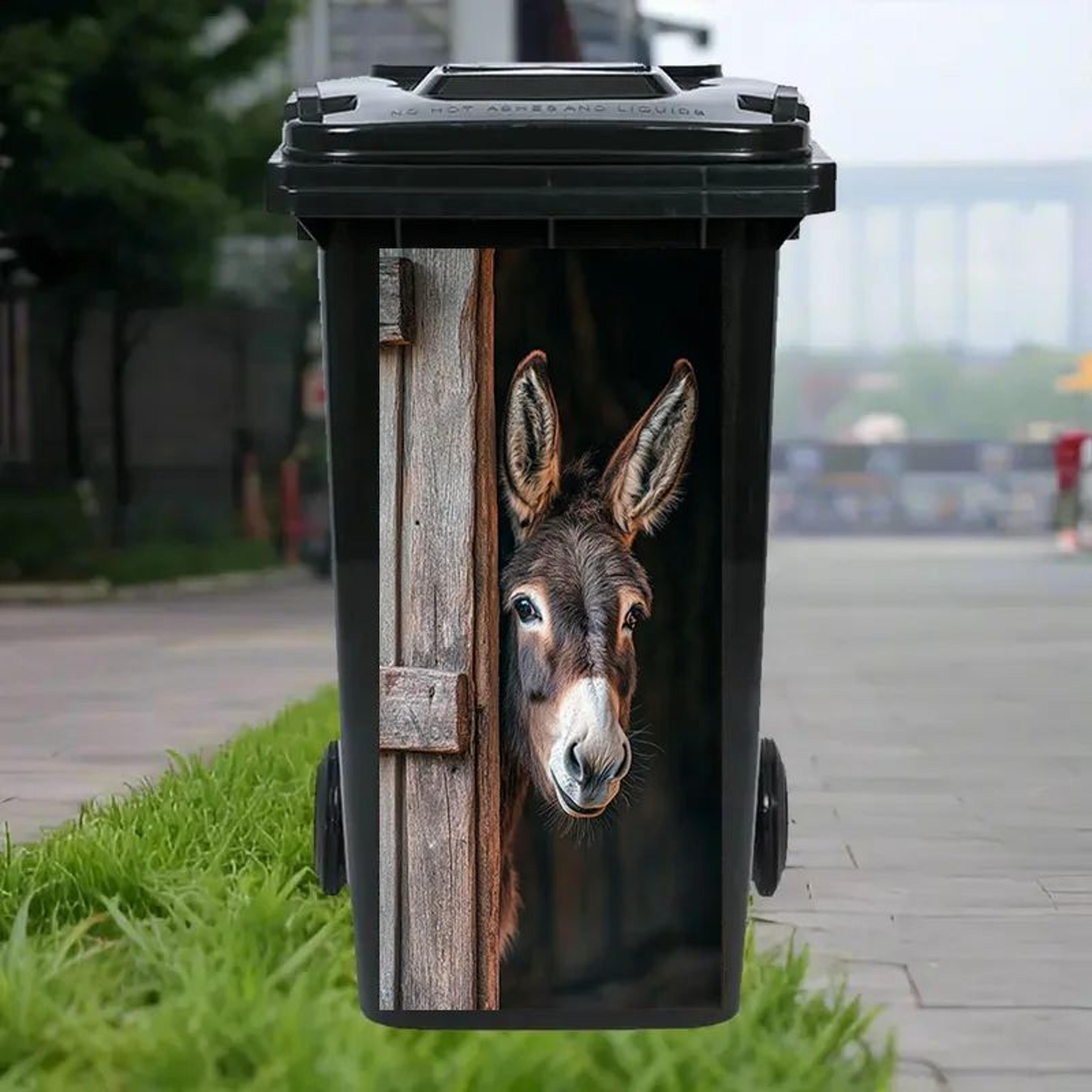 Donkey Painting Trash Can Sticker  SelfAdhesive Removable PVC Farm Animal Decal With Wooden Texture 0