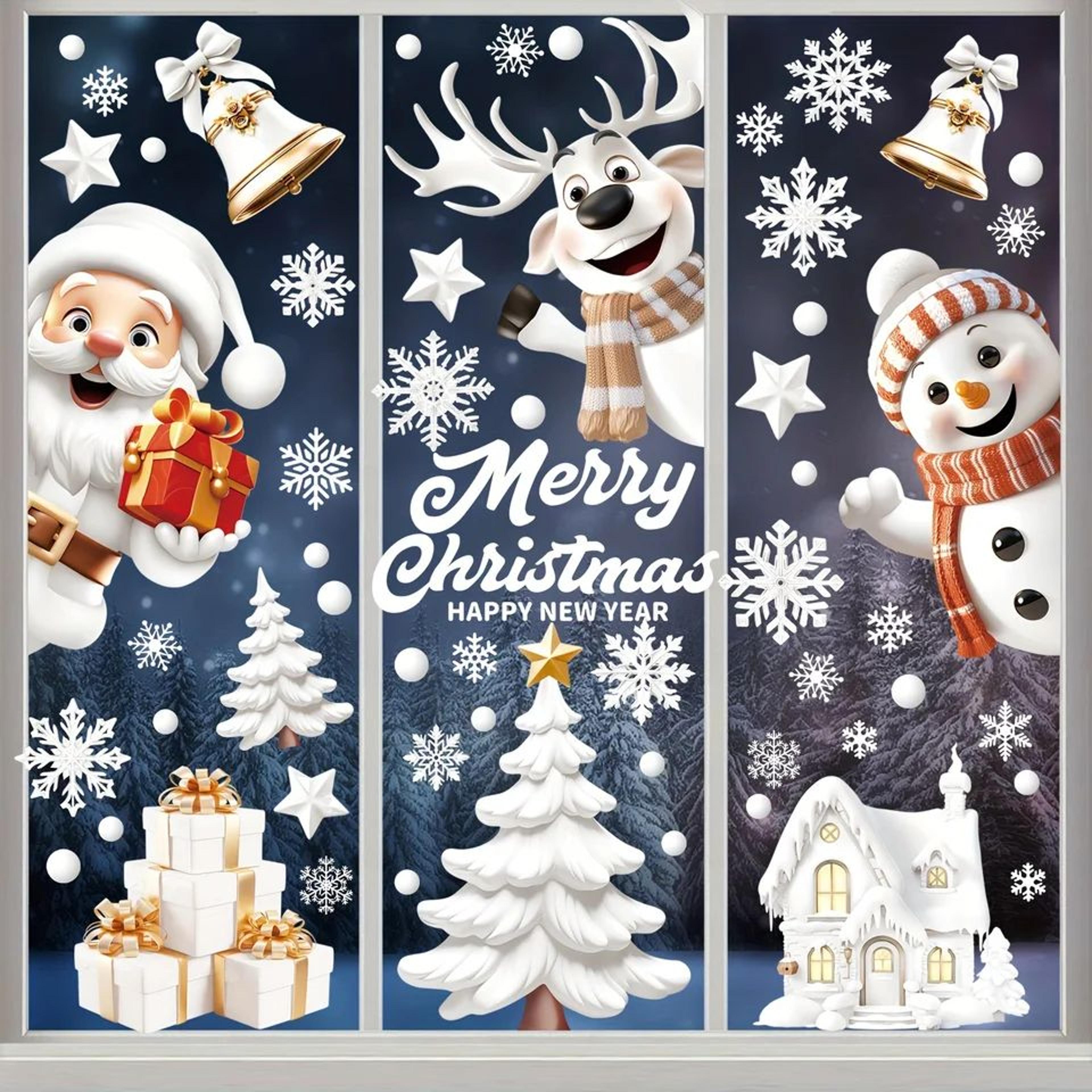 Festive DoubleSided Christmas Window Clings  9 Sheets Reusable PVC Stickers With Santa Snowman  Hol 0