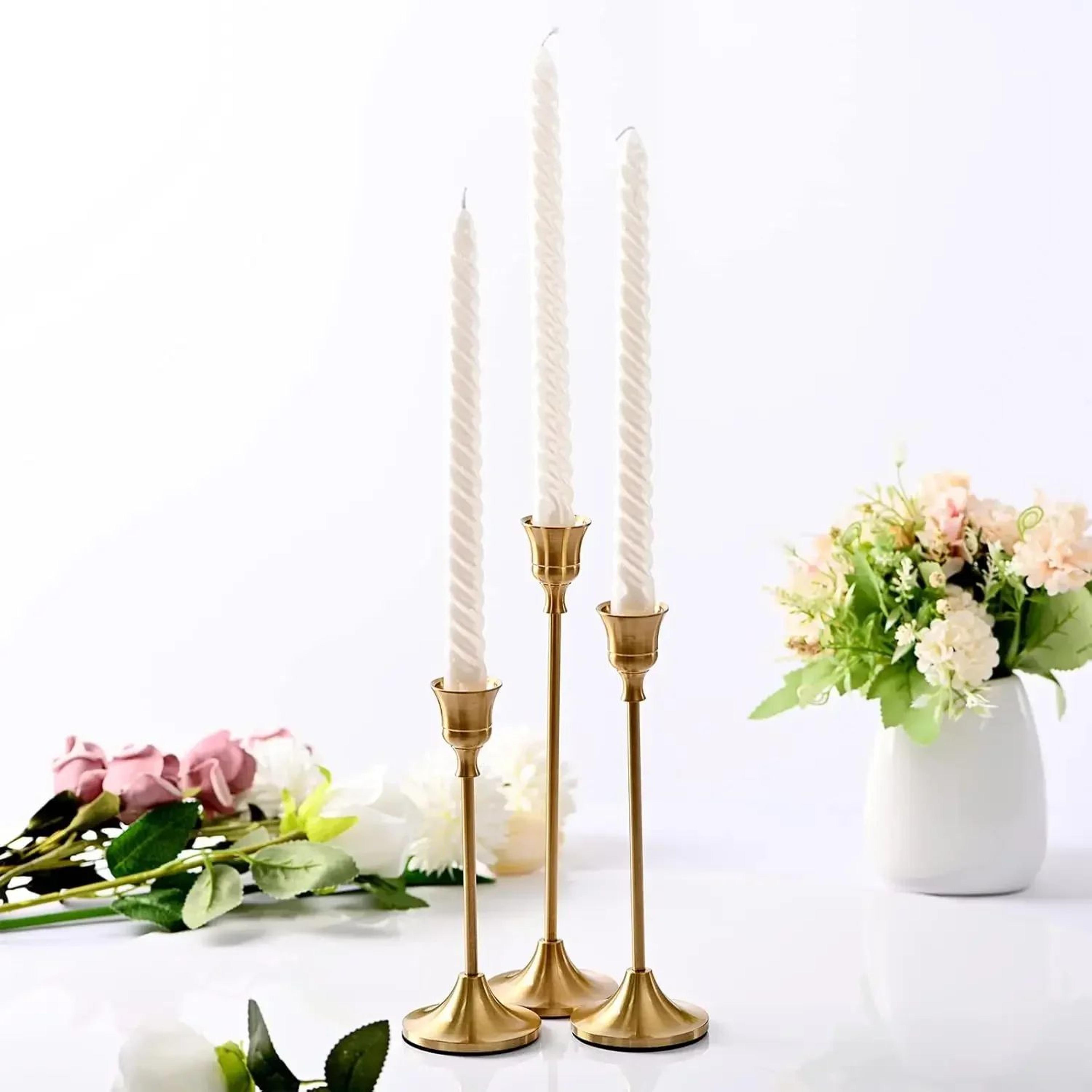 Vintage Metal Tabletop Candle Holder Set 2