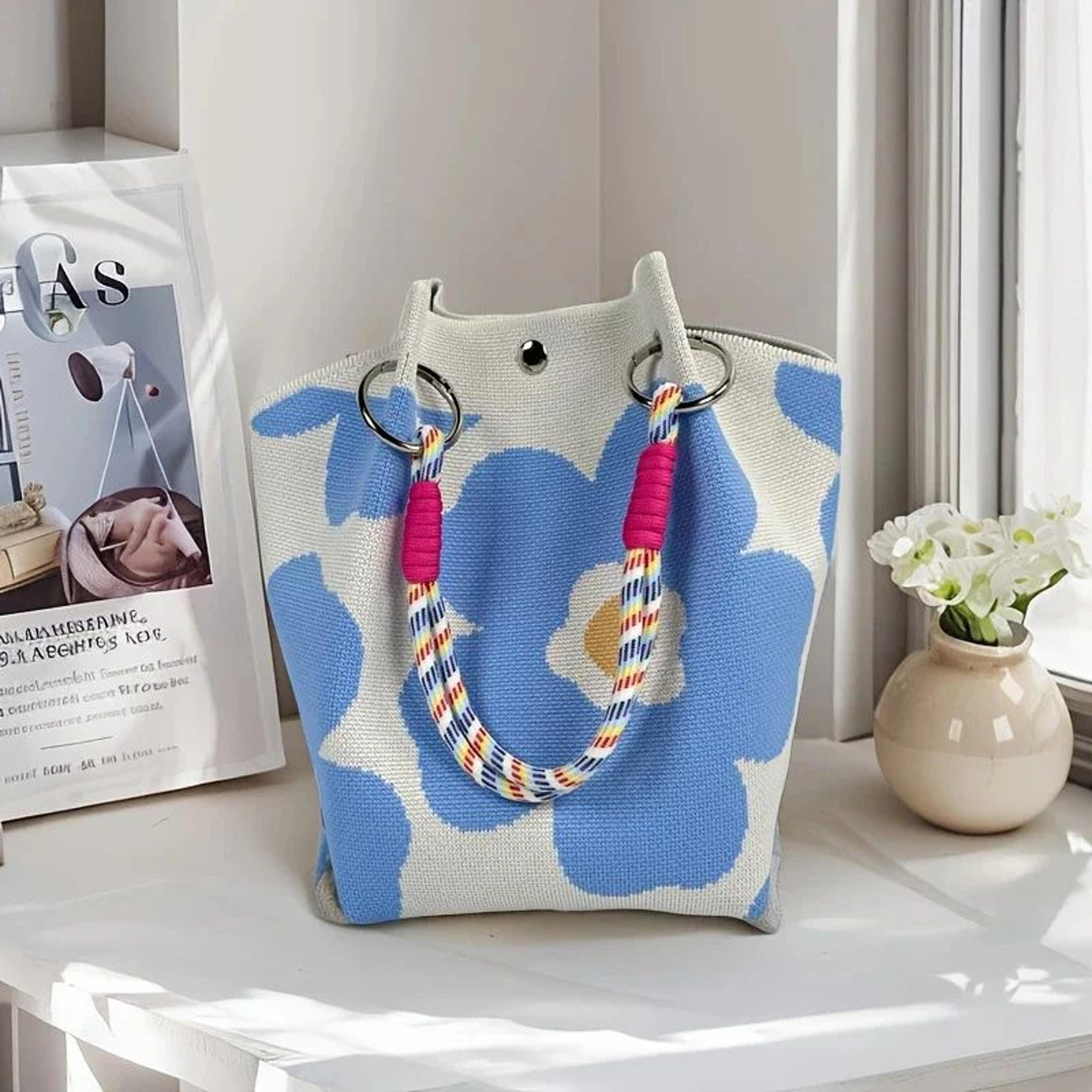 Vintage Floral Knit Tote Bag For Women 10