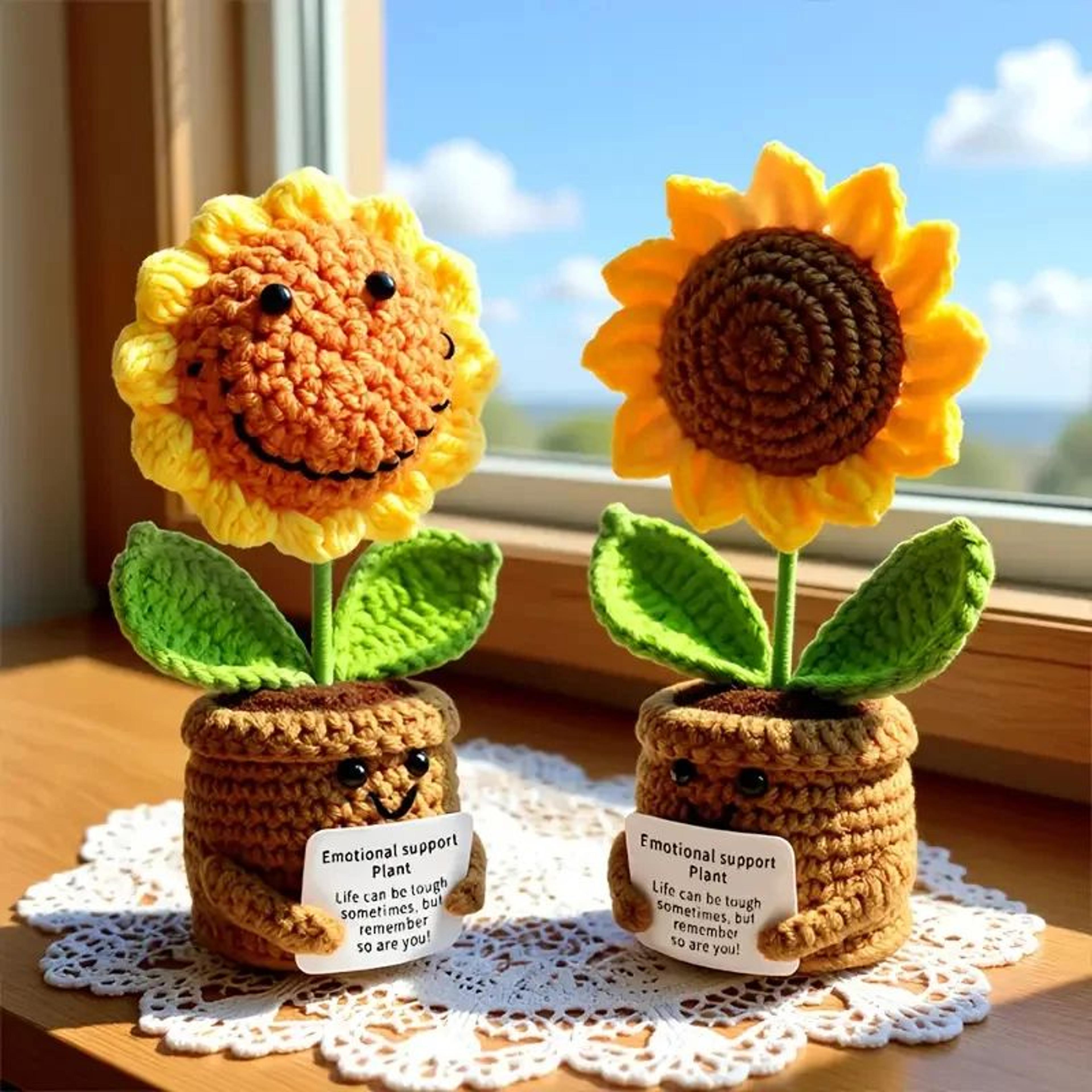 Handmade Crochet Sunflower Emotional Support Plant 0