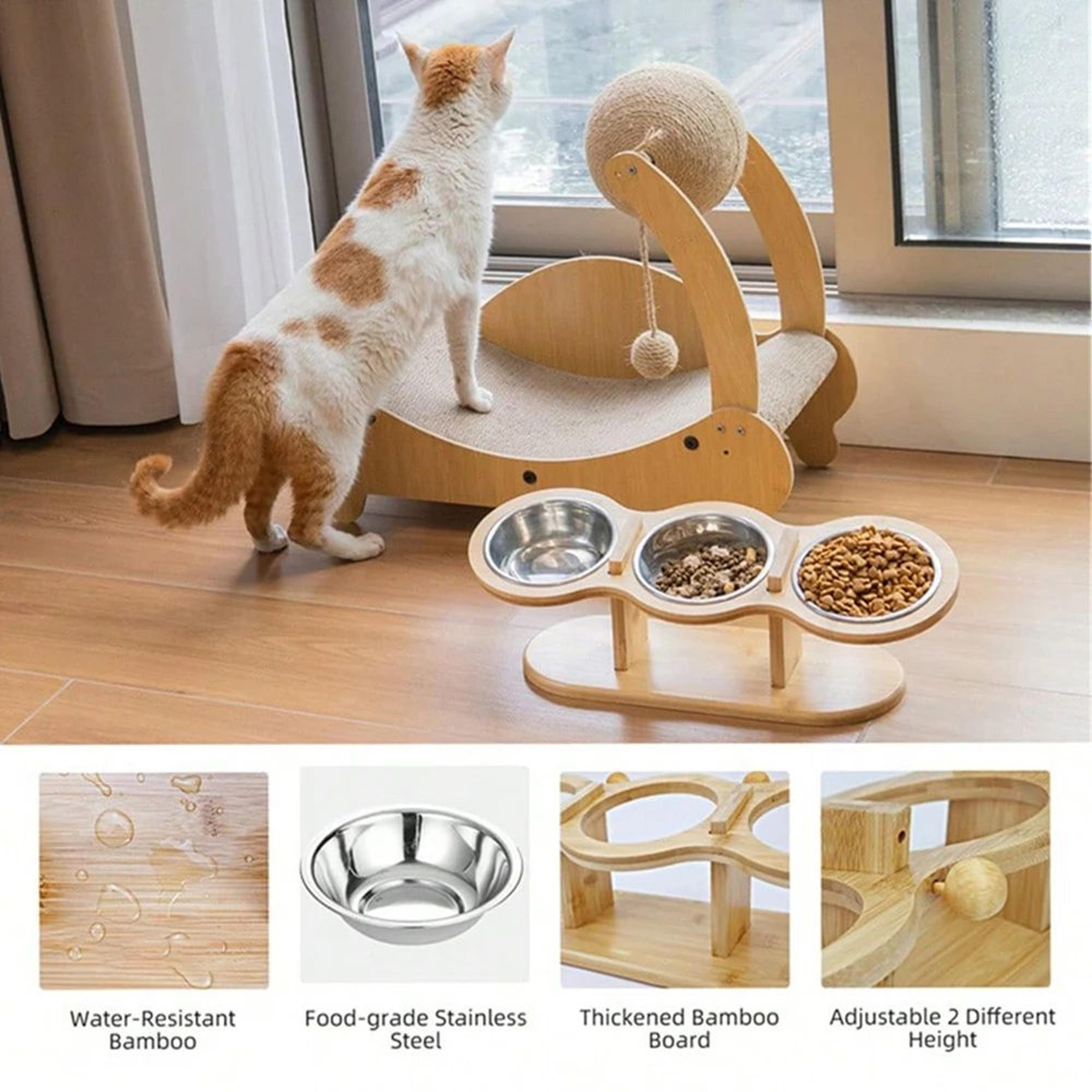 Three Bowl Raised Cat Feeder Set 4